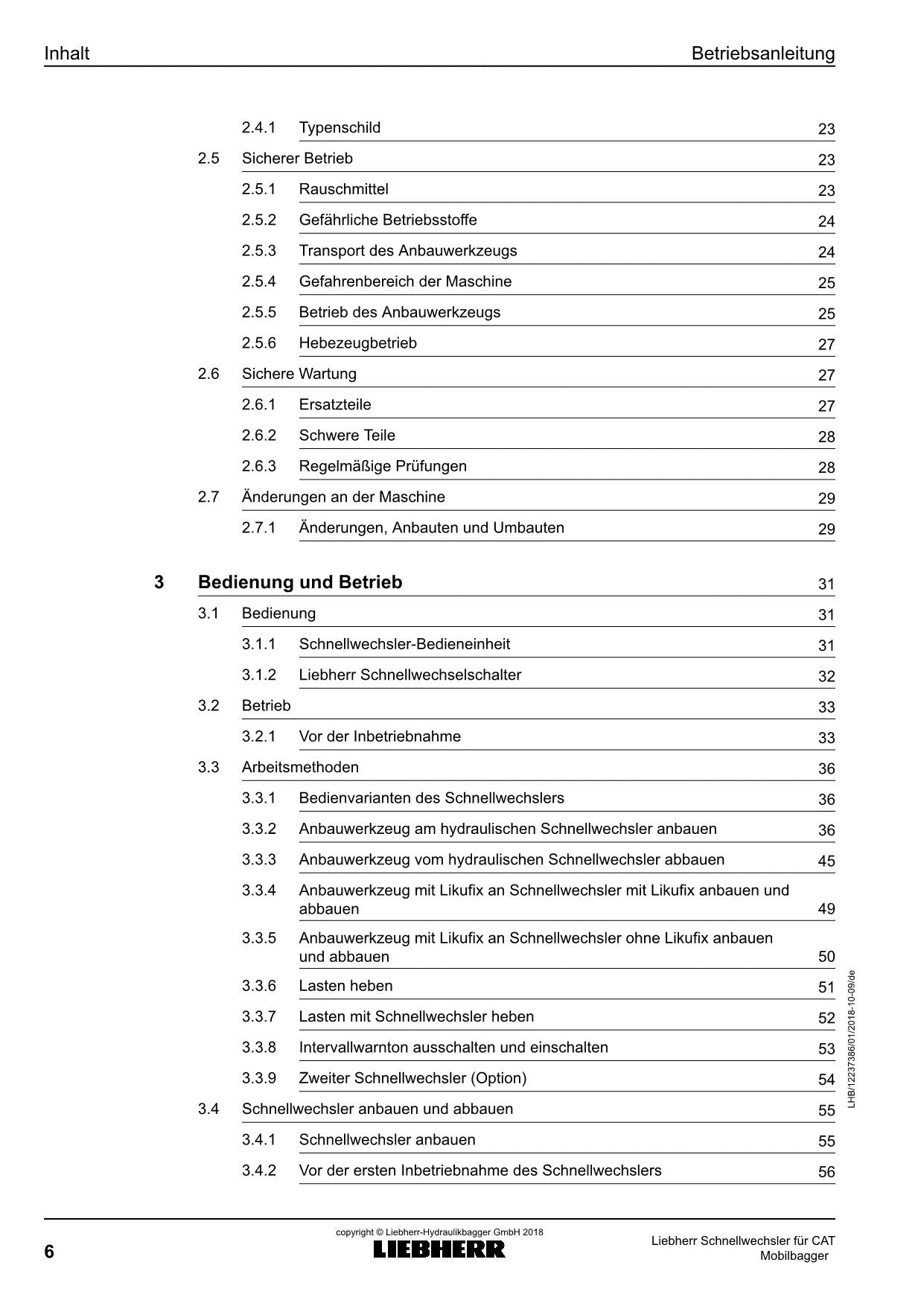 Liebherr SWA22 SWA33 SWA48 SWA66 SWA77 SWA92 SWA105 bagger Betriebsanleitung RU