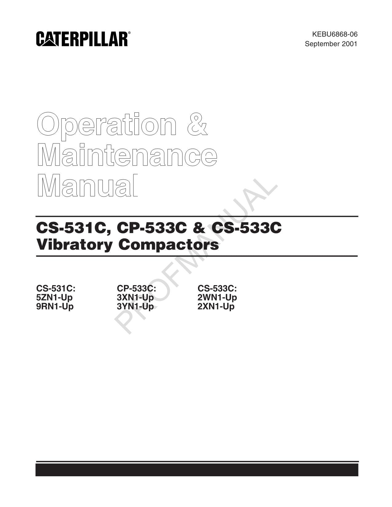 Caterpillar CS 531C CP 533C CS 533C Vibratory Compactor Operators Manual