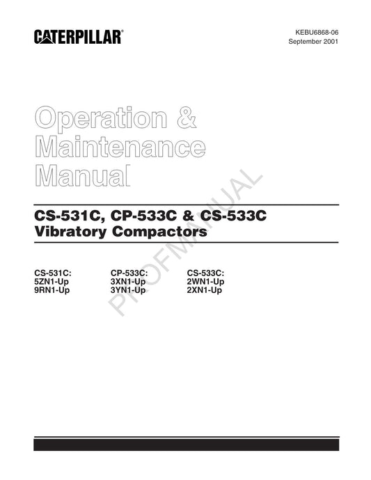 Caterpillar CS 531C CP 533C CS 533C Vibratory Compactor Operators Manual