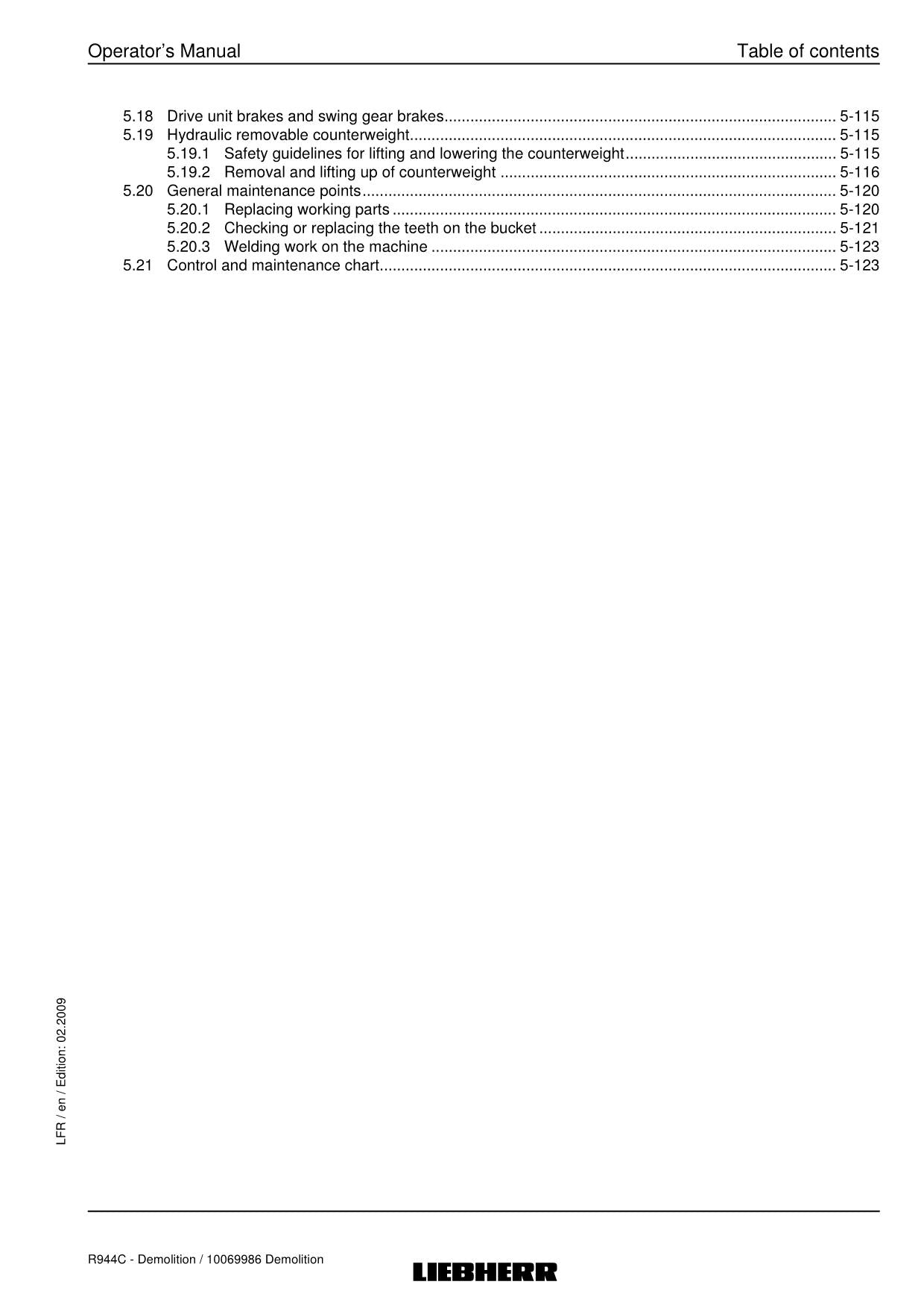 Liebherr R944 C Demolition Excavator Operators manual serial 22915