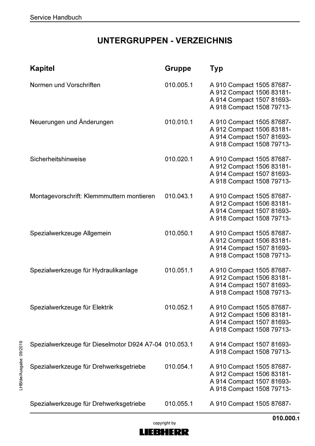 Liebherr A910 A912 A914 A918 Compact bagger Reparaturhandbuch Werkstatthandbuch