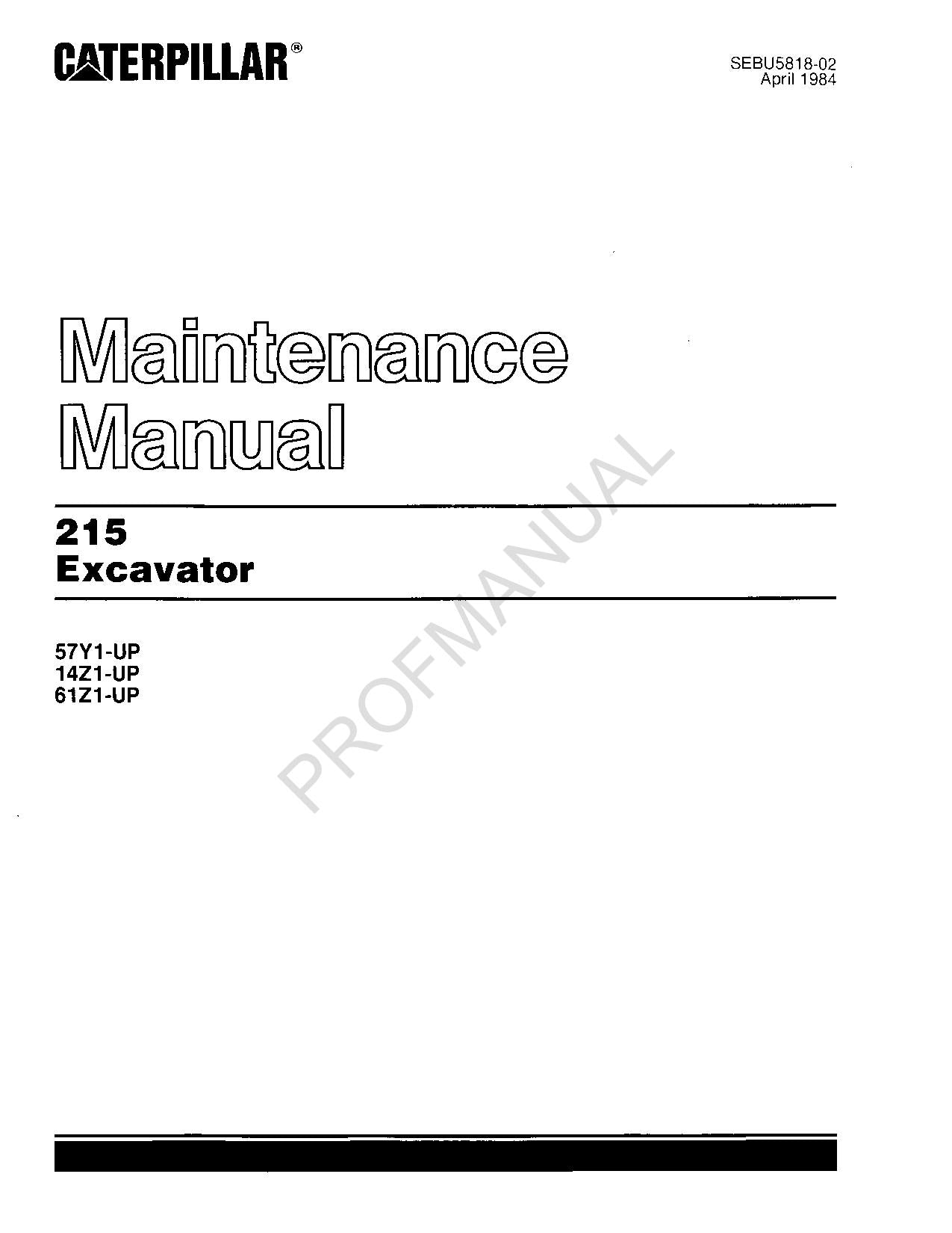 Wartungshandbuch für Caterpillar 215-Baggerbediener SEBU5818