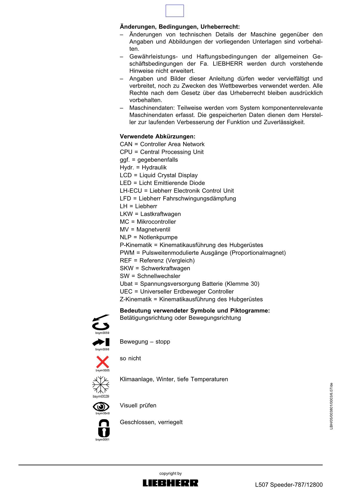 Liebherr L507 Speeder Radlader Betriebsanleitung ser 12800