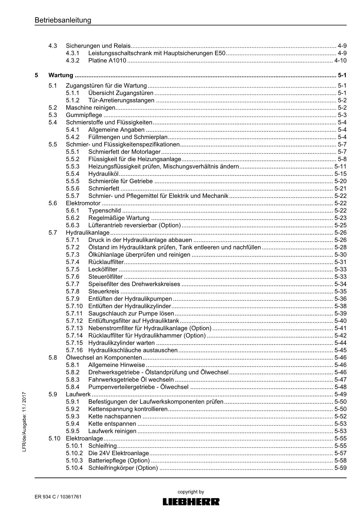 Liebherr ER934 C Hydraulikbagger Betriebsanleitung 2017