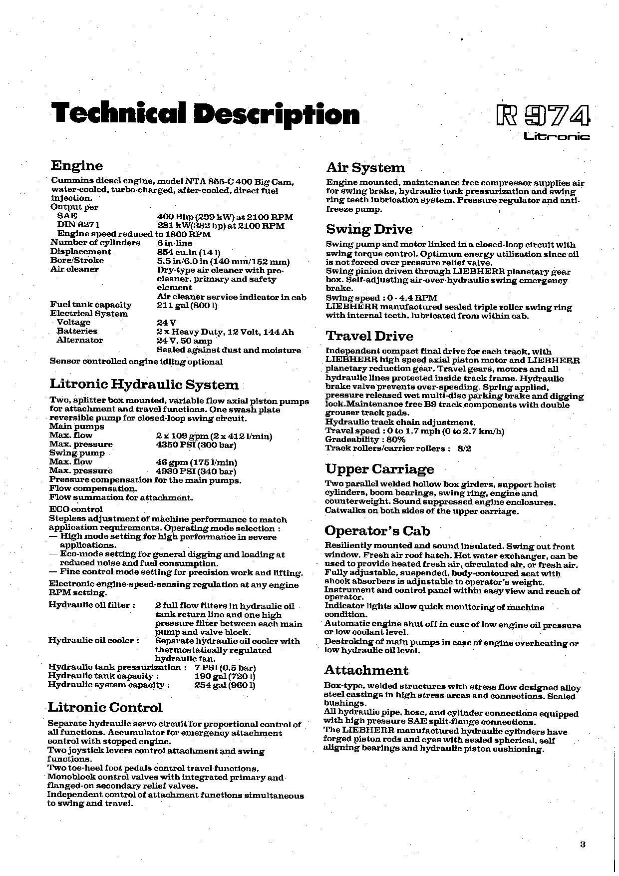 Manuel d'utilisation de la pelle Liebherr R974 Litronic, numéros de série 242-.344; 297-.344