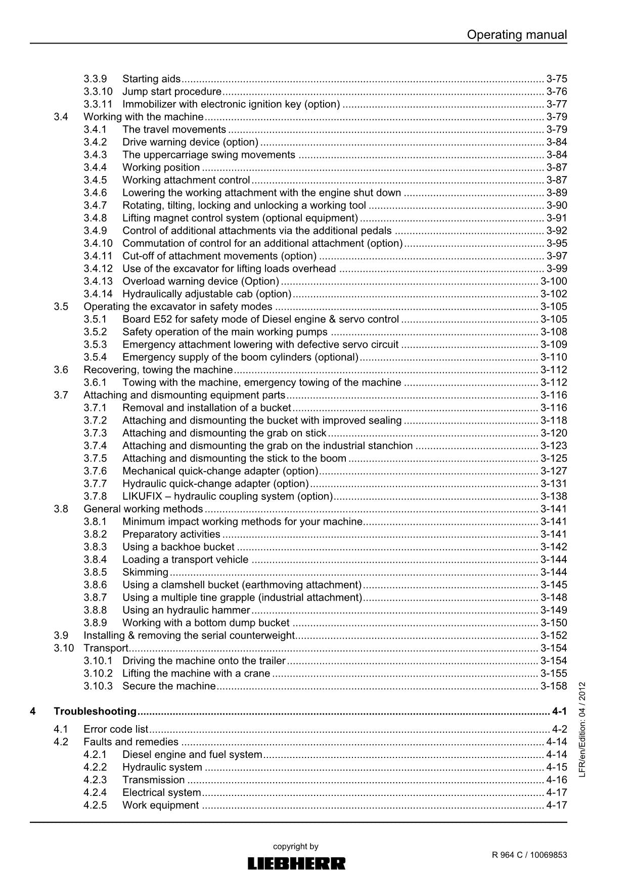 Liebherr R964 C Excavator Operators manual