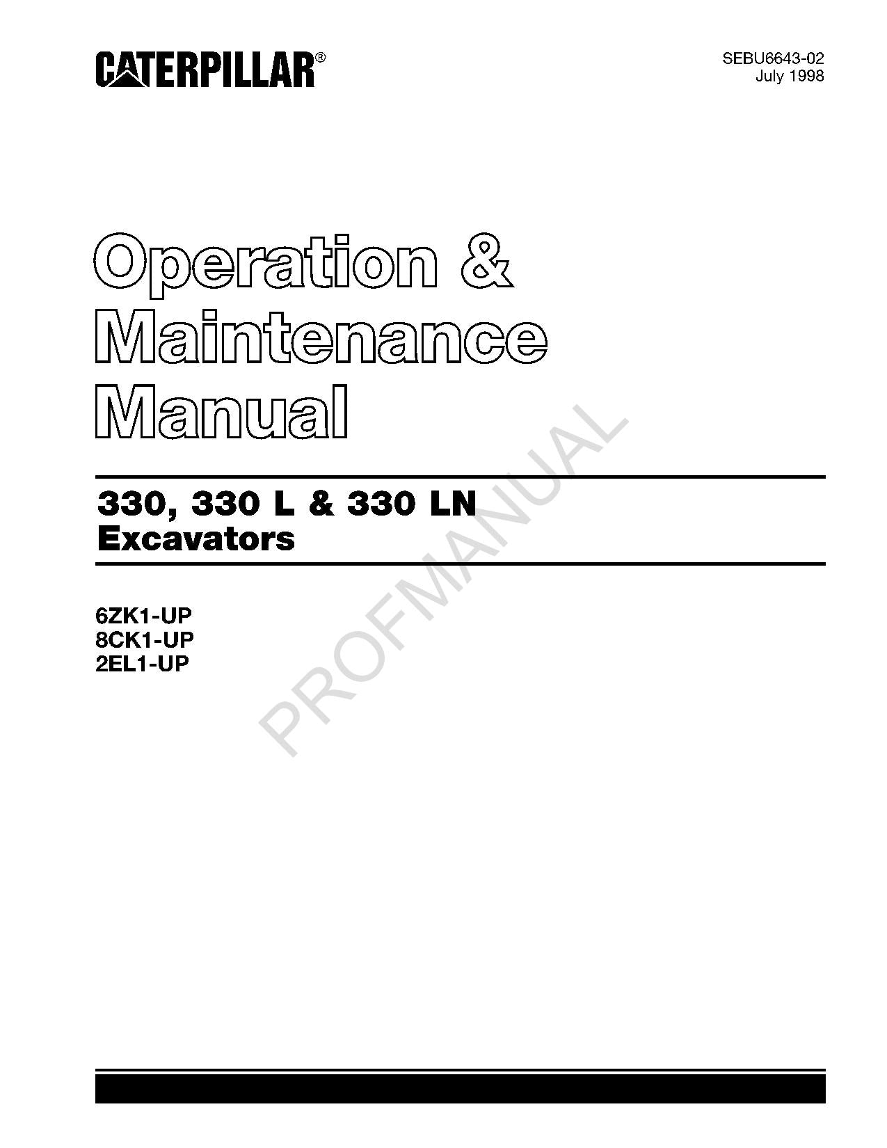 Wartungshandbuch für Bagger Caterpillar 330 330L 330LN