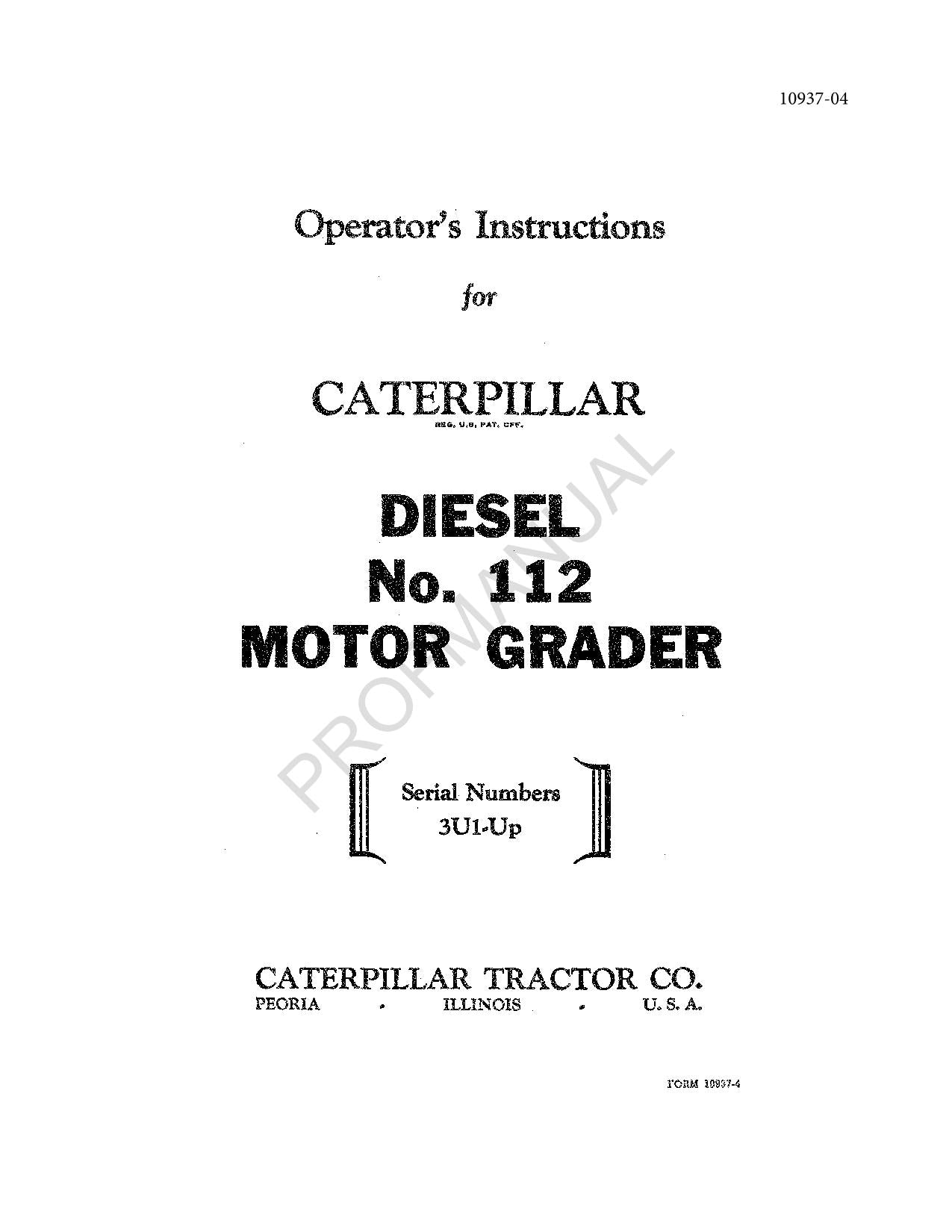 Caterpillar Diesel 112 Motor Grader Operators Maintenance Manual