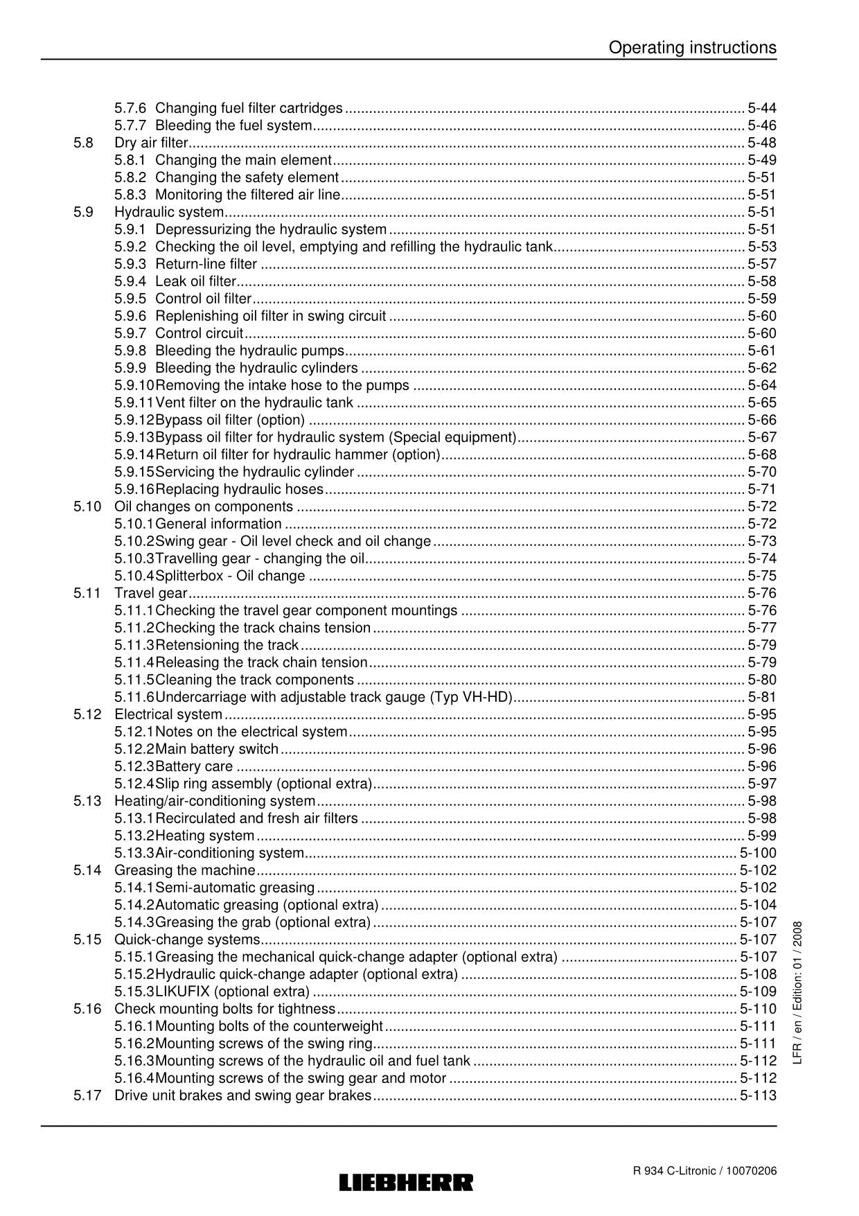 Liebherr R934 C-Litronic Excavator Operators manual