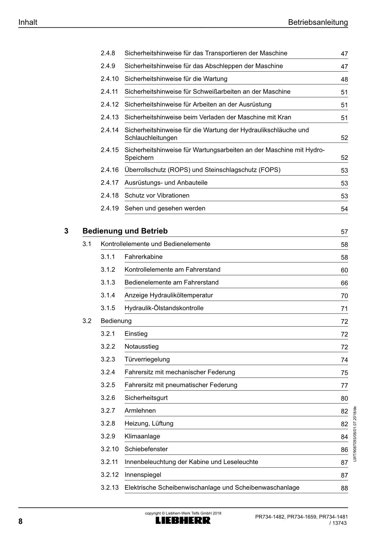 Liebherr PR734 Planierraupe Betriebsanleitung ser 13743