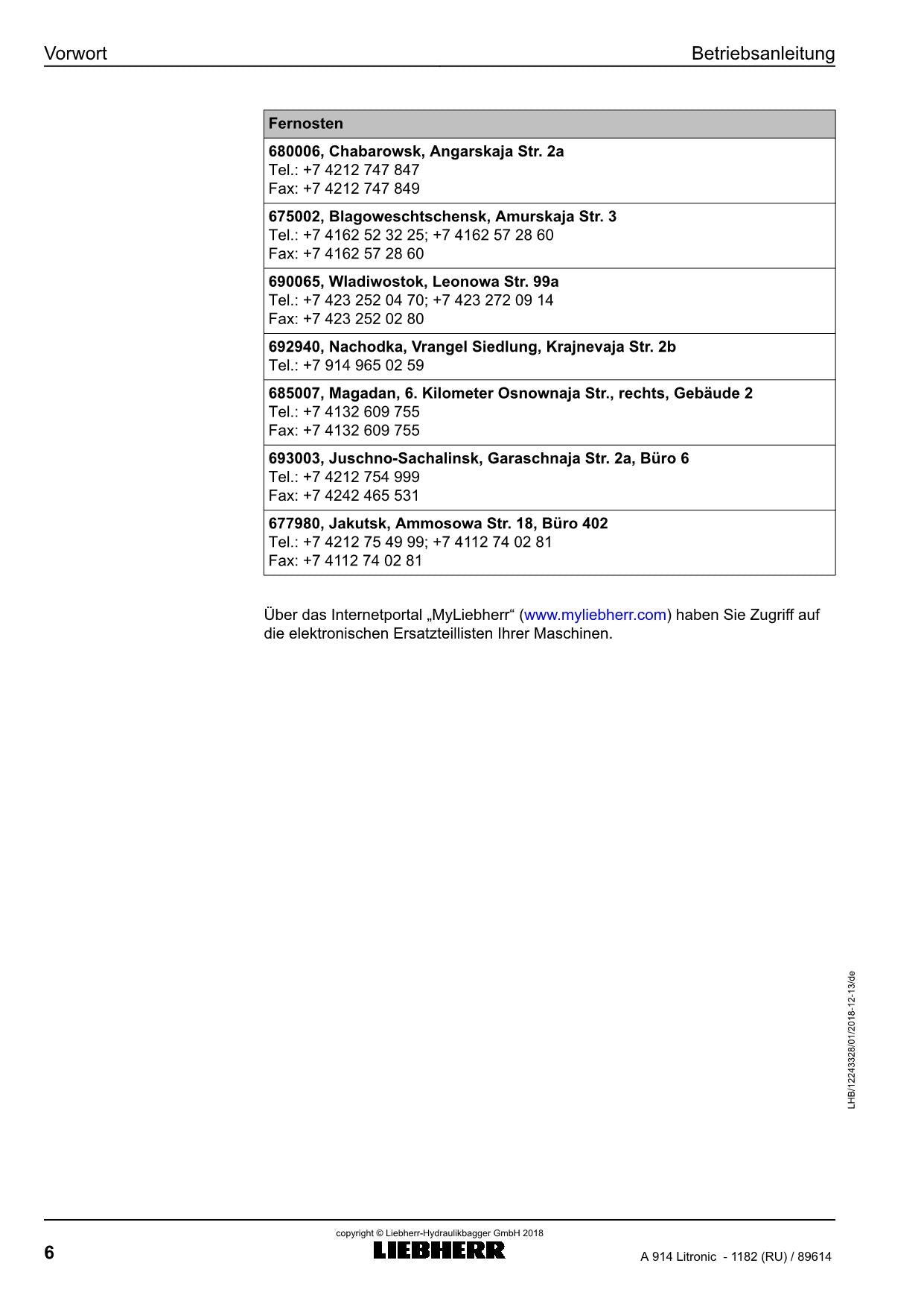 Liebherr A914 Litronic Mobilbagger Manuel d'instructions ser 89614 RU