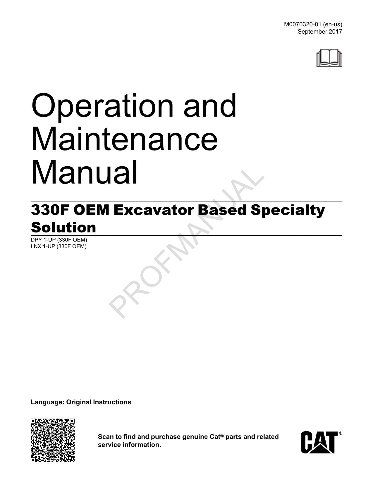 Caterpillar 330F OEM Excavator Based Specialty Solution Operators Manual