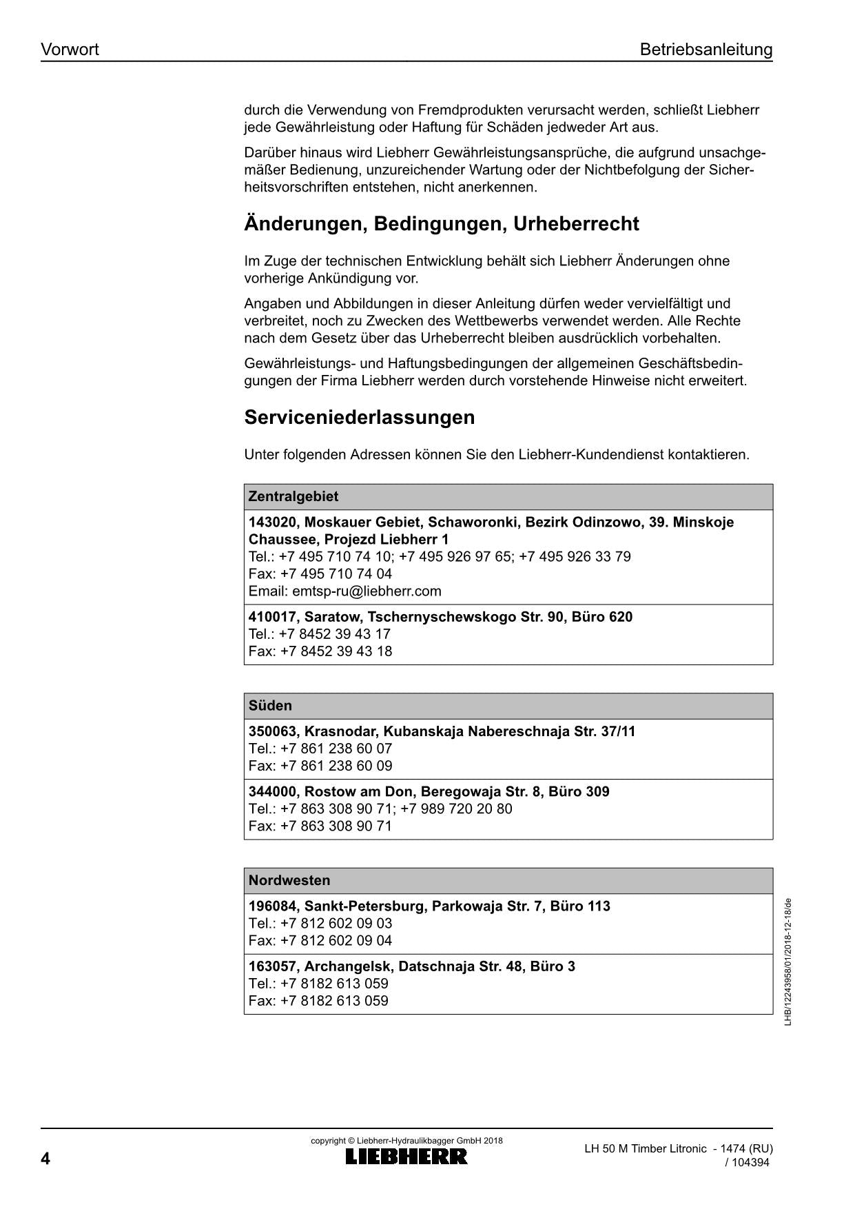 Liebherr LH50 M TimberLitronic Umschlaggerät Betriebsanleitung