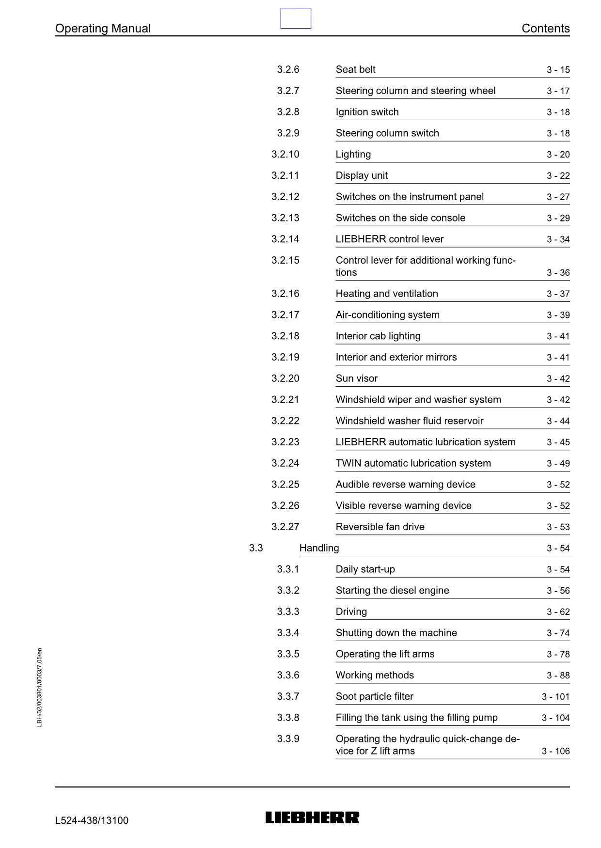 Liebherr L524 Wheel Loader Operators manual