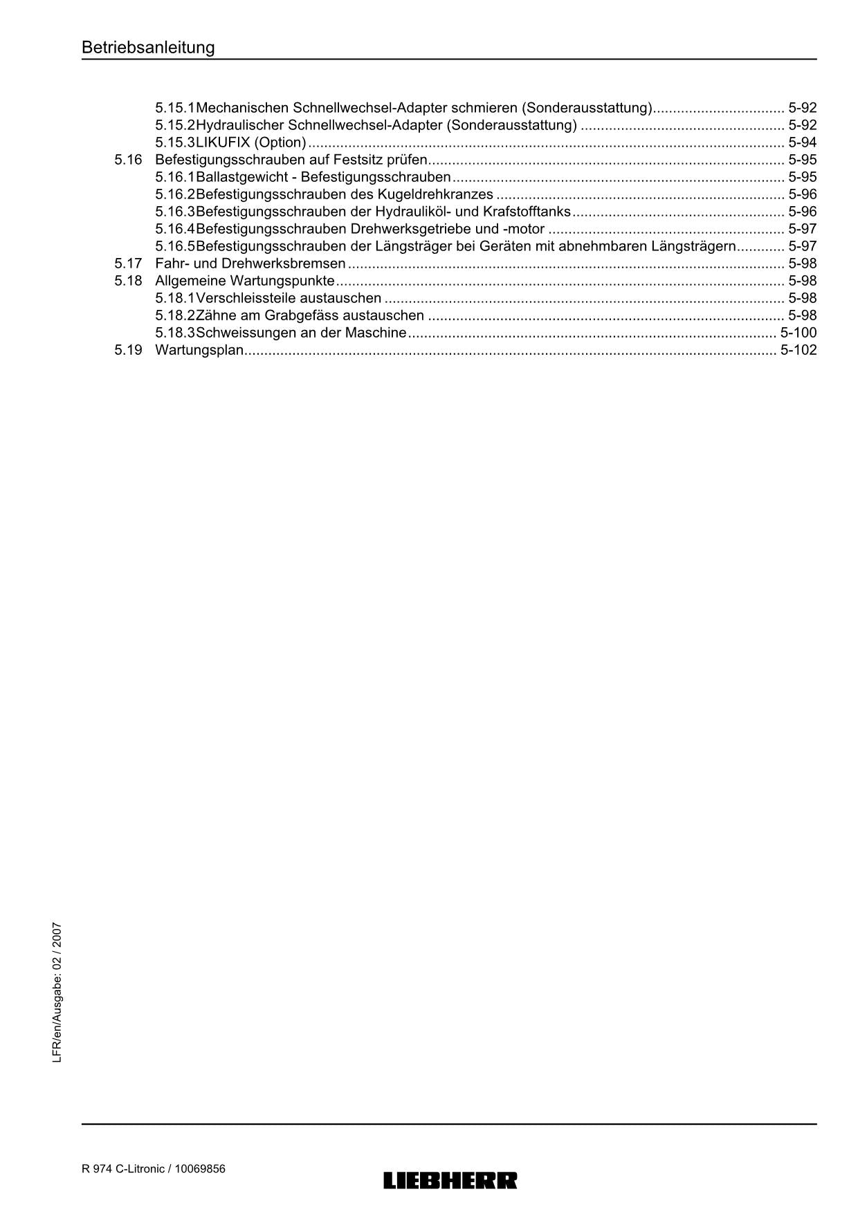 Liebherr R974 C Litronic Hydraulikbagger Betriebsanleitung ser 15259