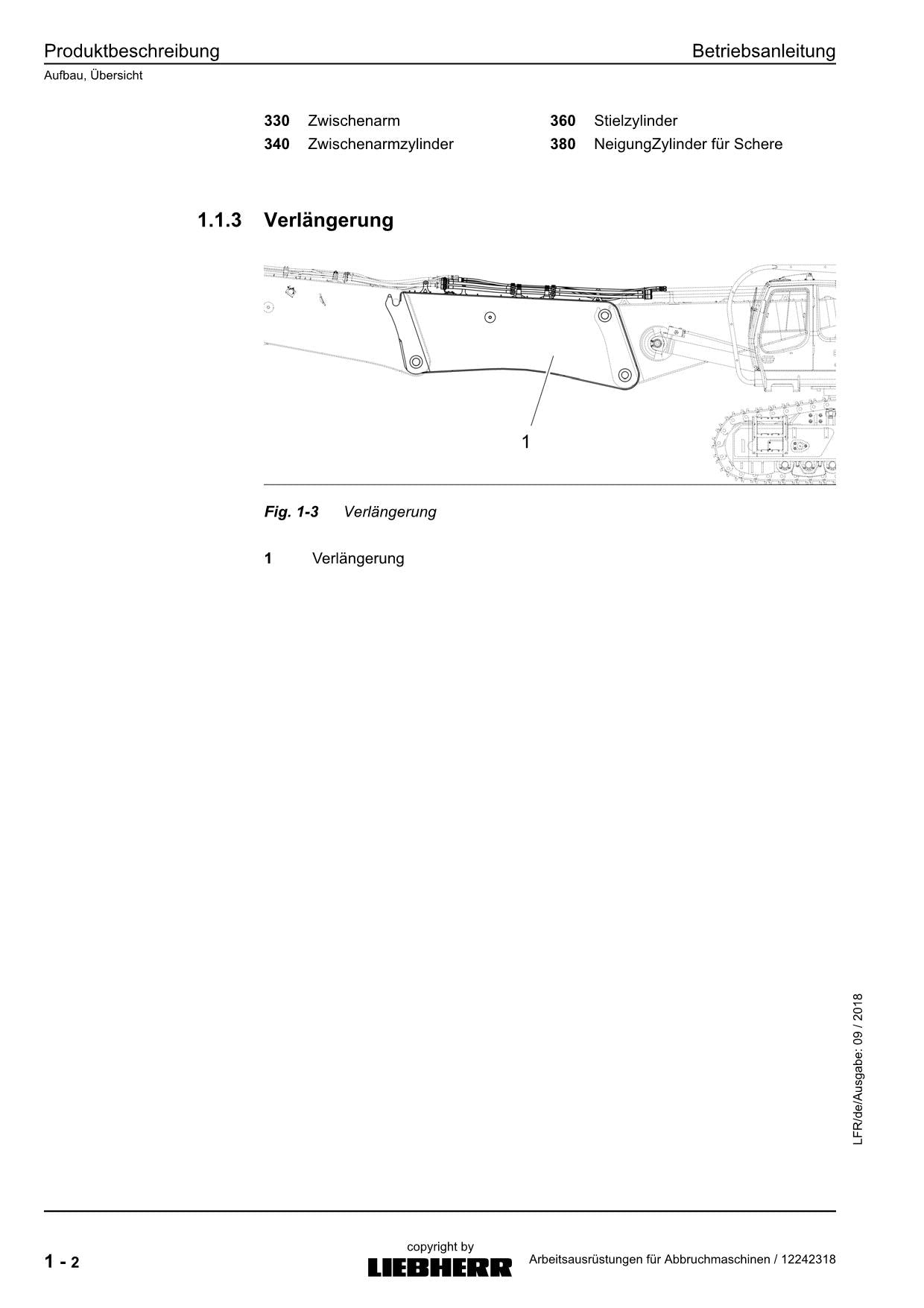 Liebherr R974C Abbruch Arbeitsausrüstungen Abbruchmaschinen Betriebsanleitung