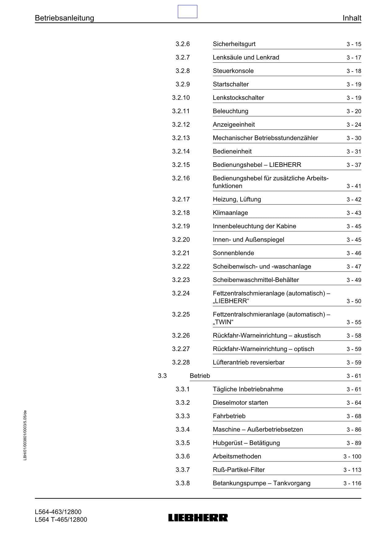 Liebherr L564 L564 T Radlader Betriebsanleitung ser 12800