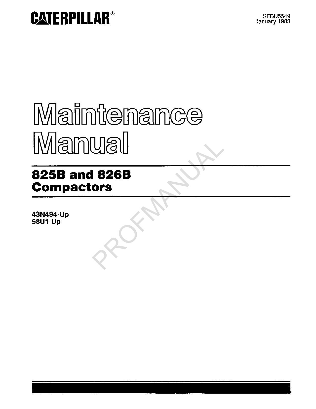 Caterpillar 825B 826B Compactor Maintenance Manual