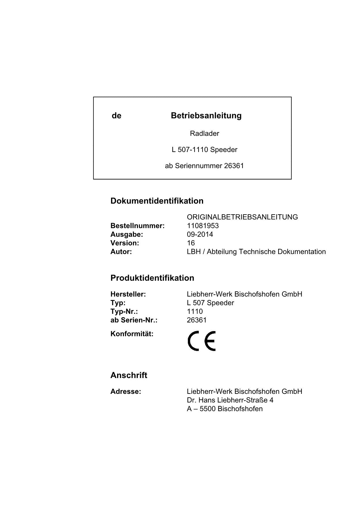 Liebherr L507 Speeder Radlader Betriebsanleitung ser 26361