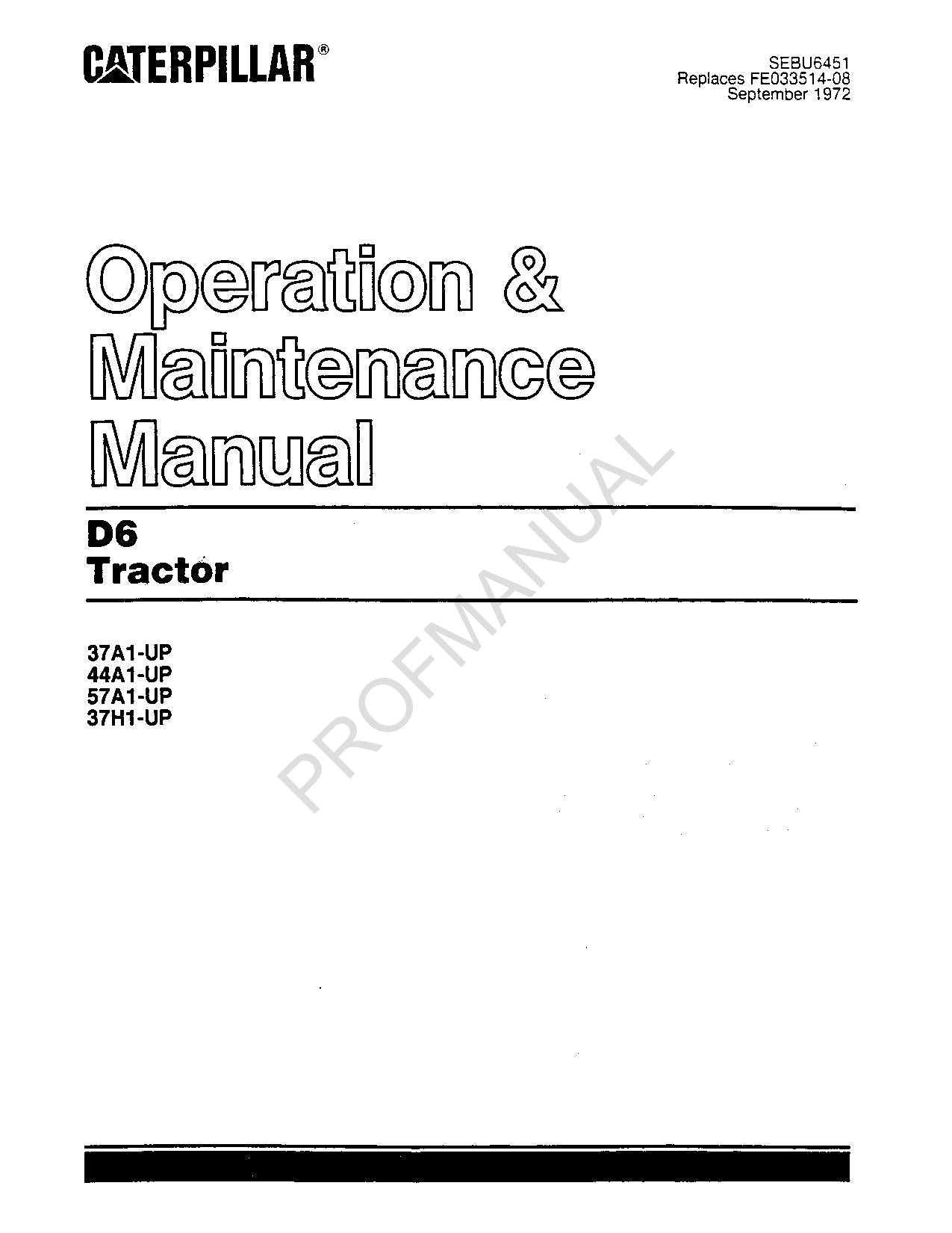 Manuel d'entretien du tracteur Caterpillar D6 SEBU6451