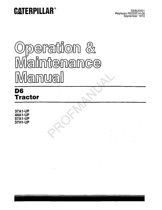 Manuel d'entretien du tracteur Caterpillar D6 SEBU6451