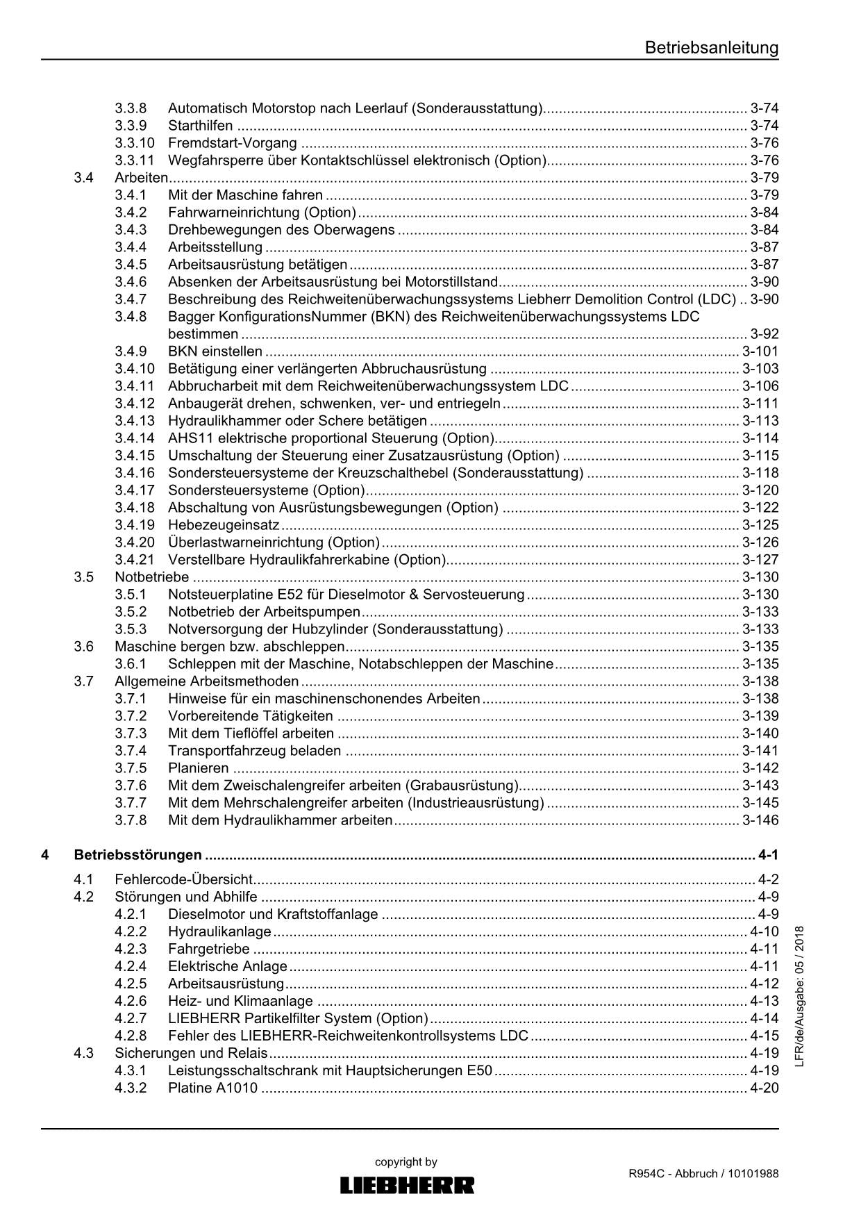 Liebherr R954 C Abbruch Hydraulikbagger Betriebsanleitung