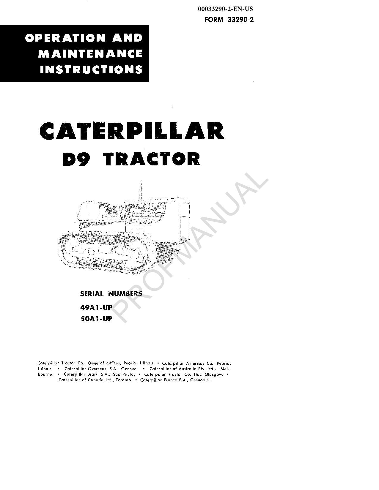 Manuel d'entretien du tracteur Caterpillar D9