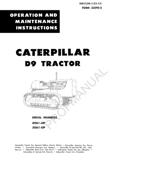 Caterpillar D9 Tractor Operators Maintenance Manual