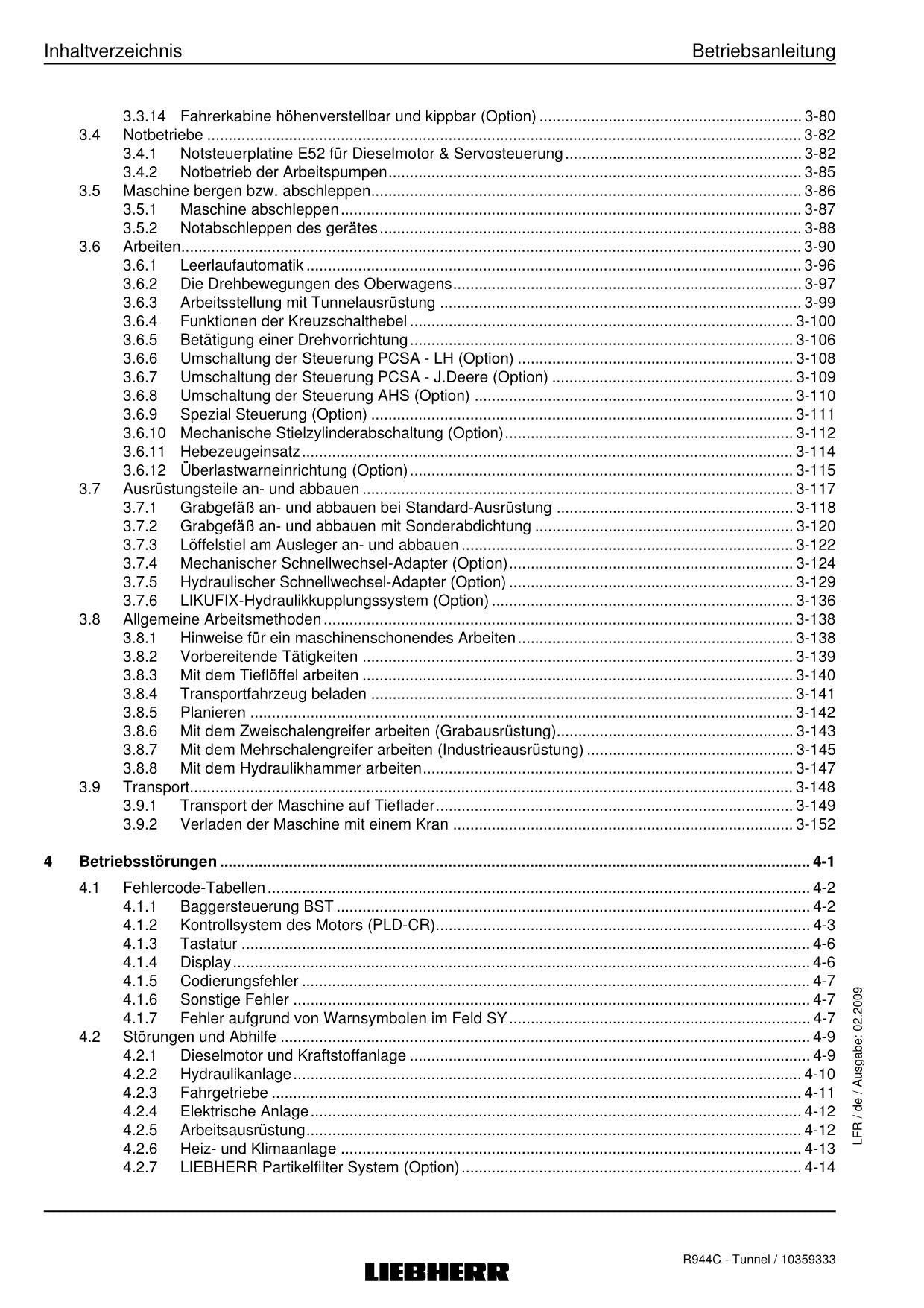 Liebherr R944 C Tunnel Hydraulikbagger Betriebsanleitung ser 22915
