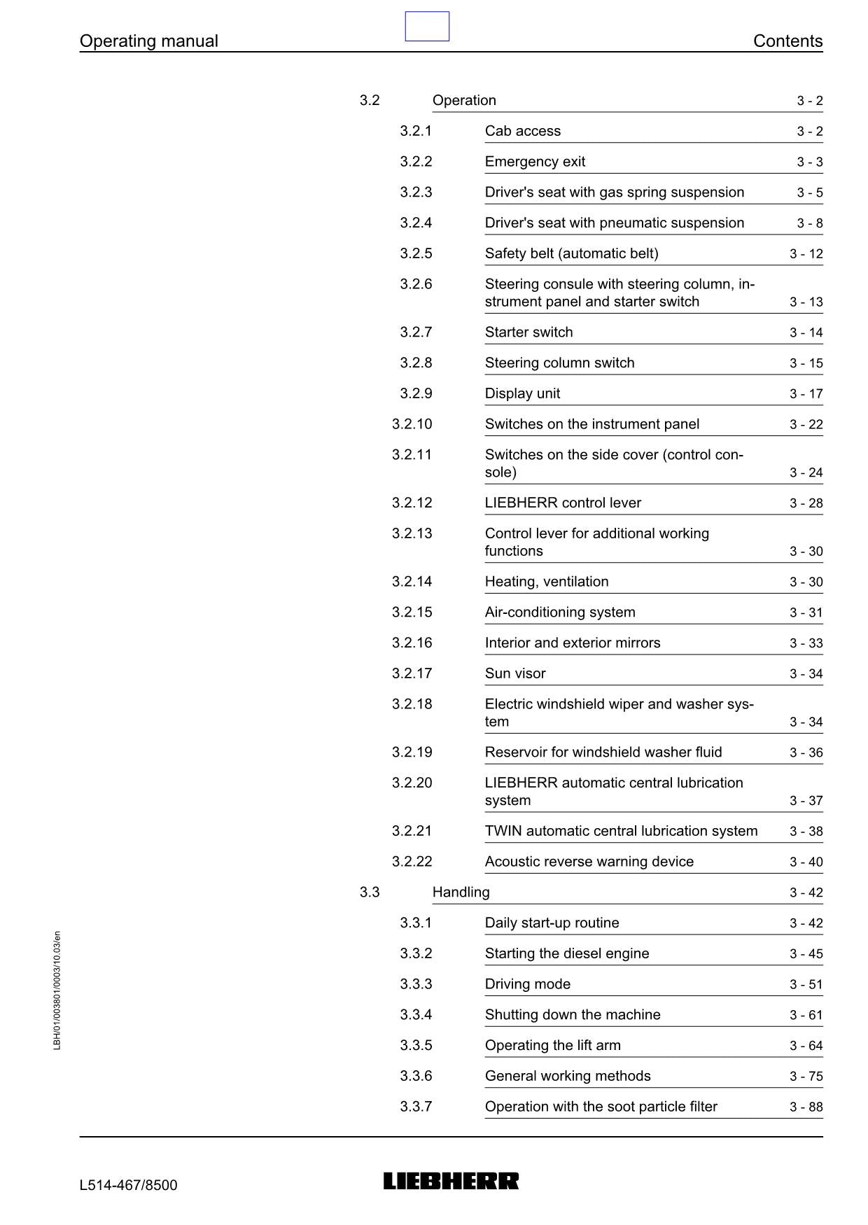 Liebherr L514 Stereo Wheel Loader Operators manual