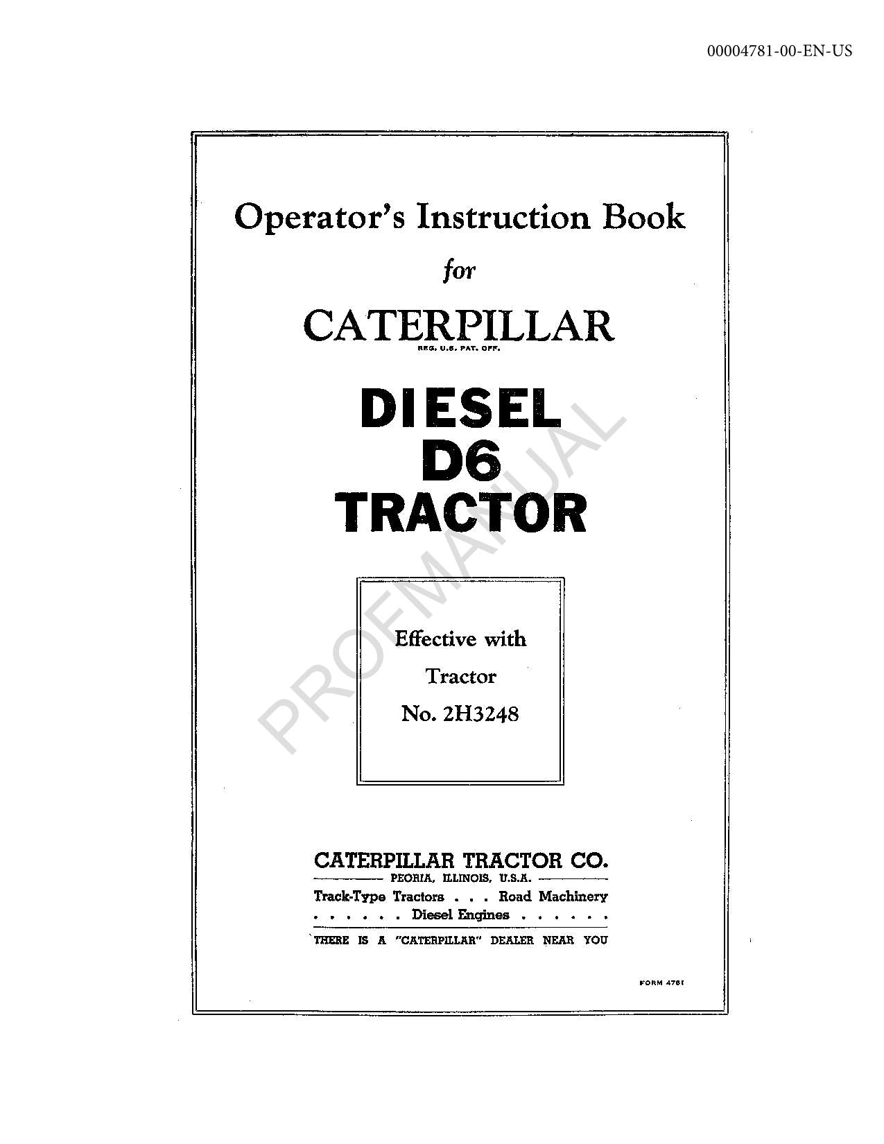 Manuel d'entretien du tracteur Caterpillar Diesel D6 2H3248