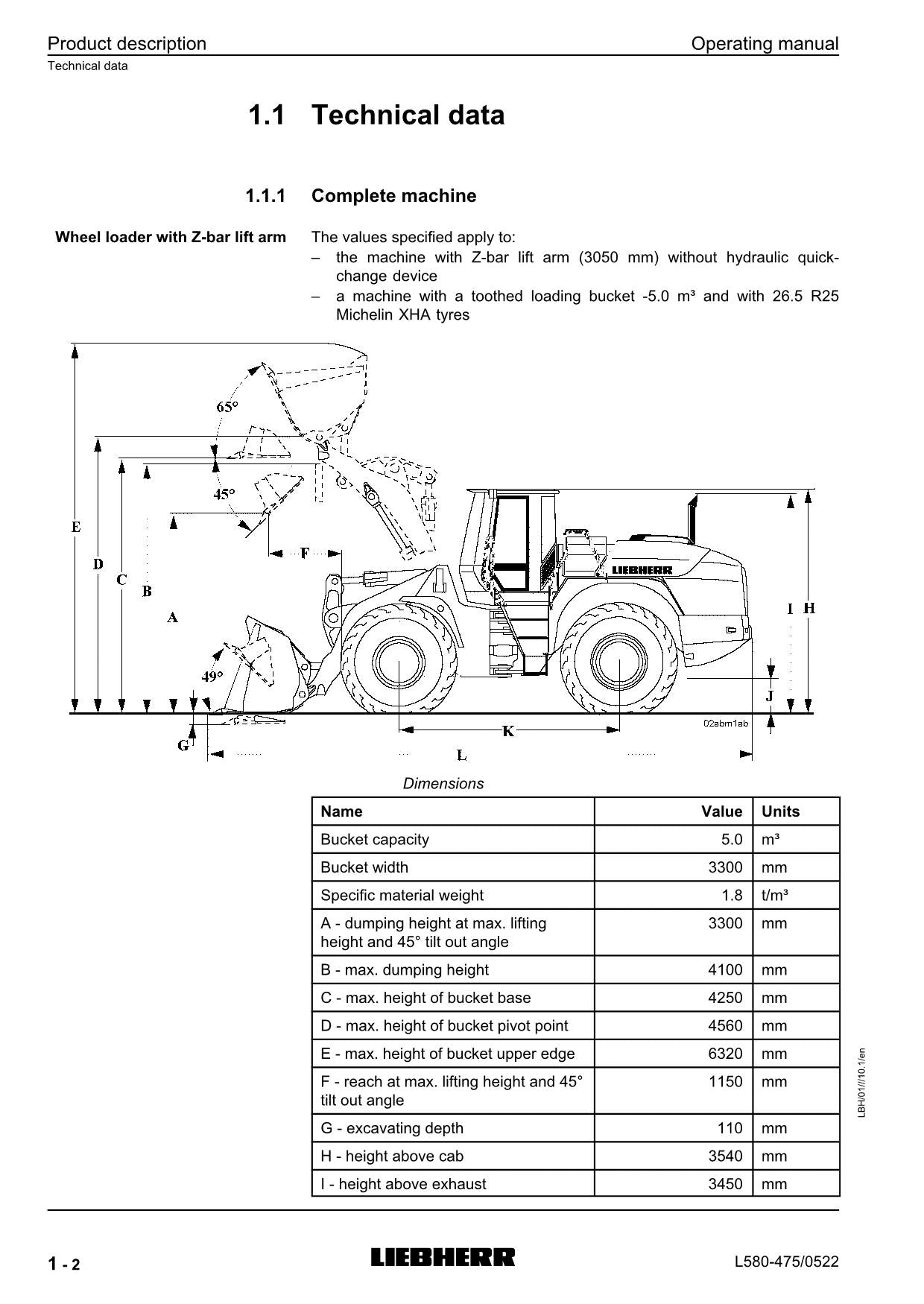 Liebherr-Radlader L580, Bedienungsanleitung, Seriennummer 0522