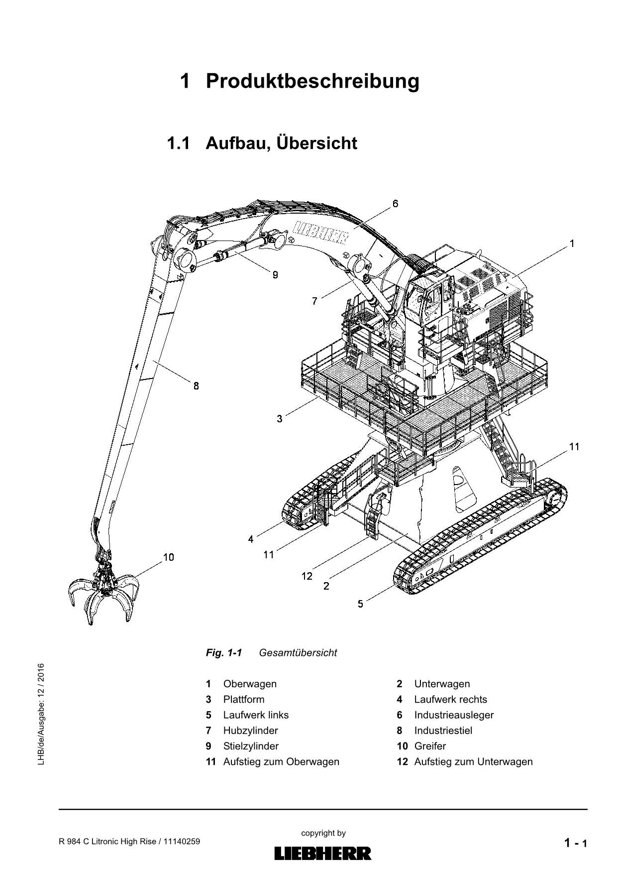 Liebherr R984 C Litronic High Rise Umschlaggerät Betriebsanleitung