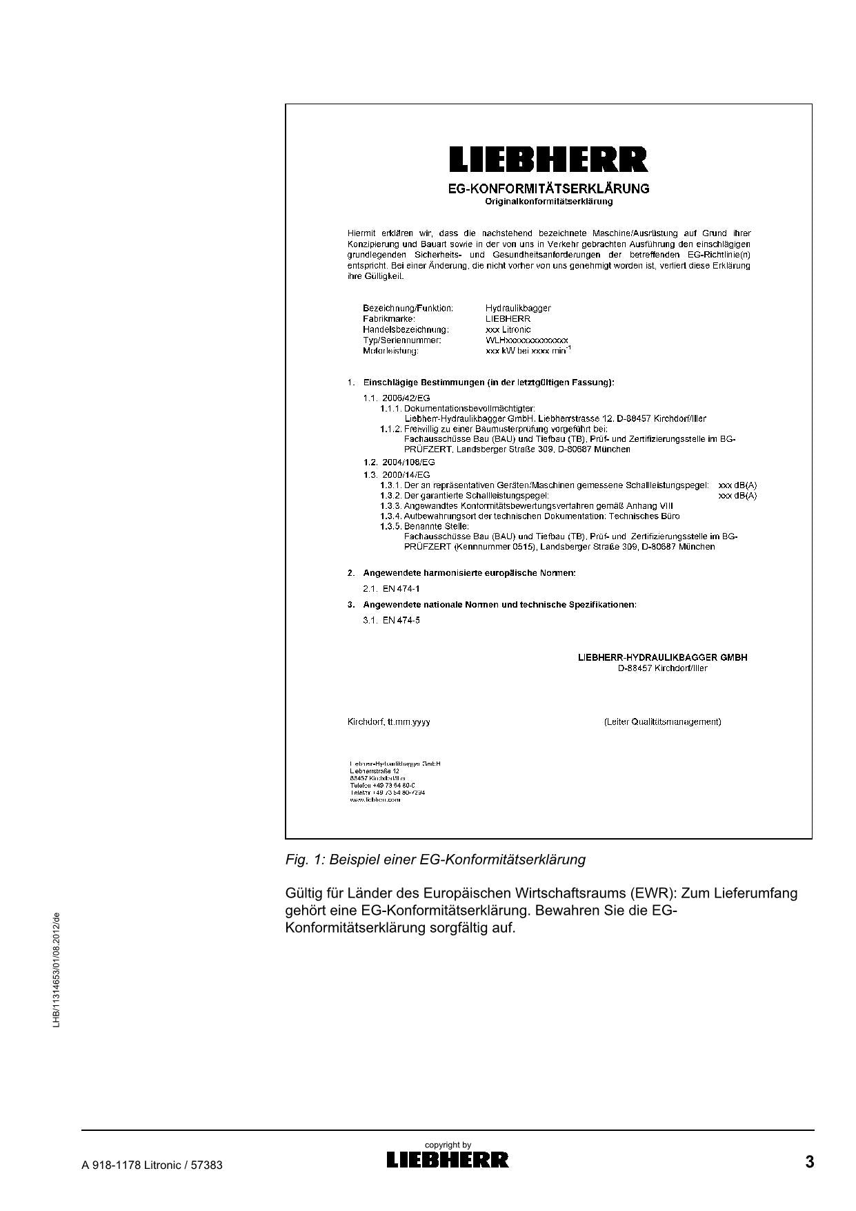 Liebherr A918 1178 Litronic Mobilbagger Manuel d'instructions