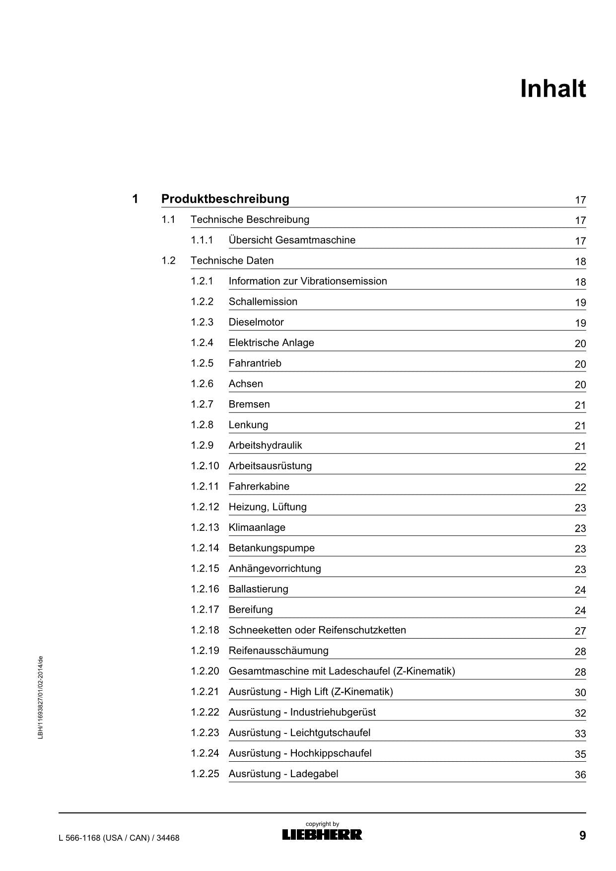 Liebherr L566 USACAN Radlader Betriebsanleitung ser 34468