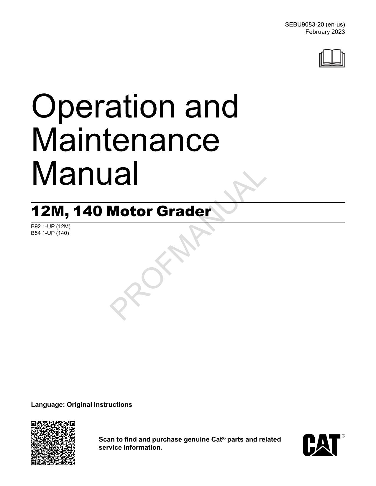 Wartungshandbuch für den Motorgrader Caterpillar 12M 140