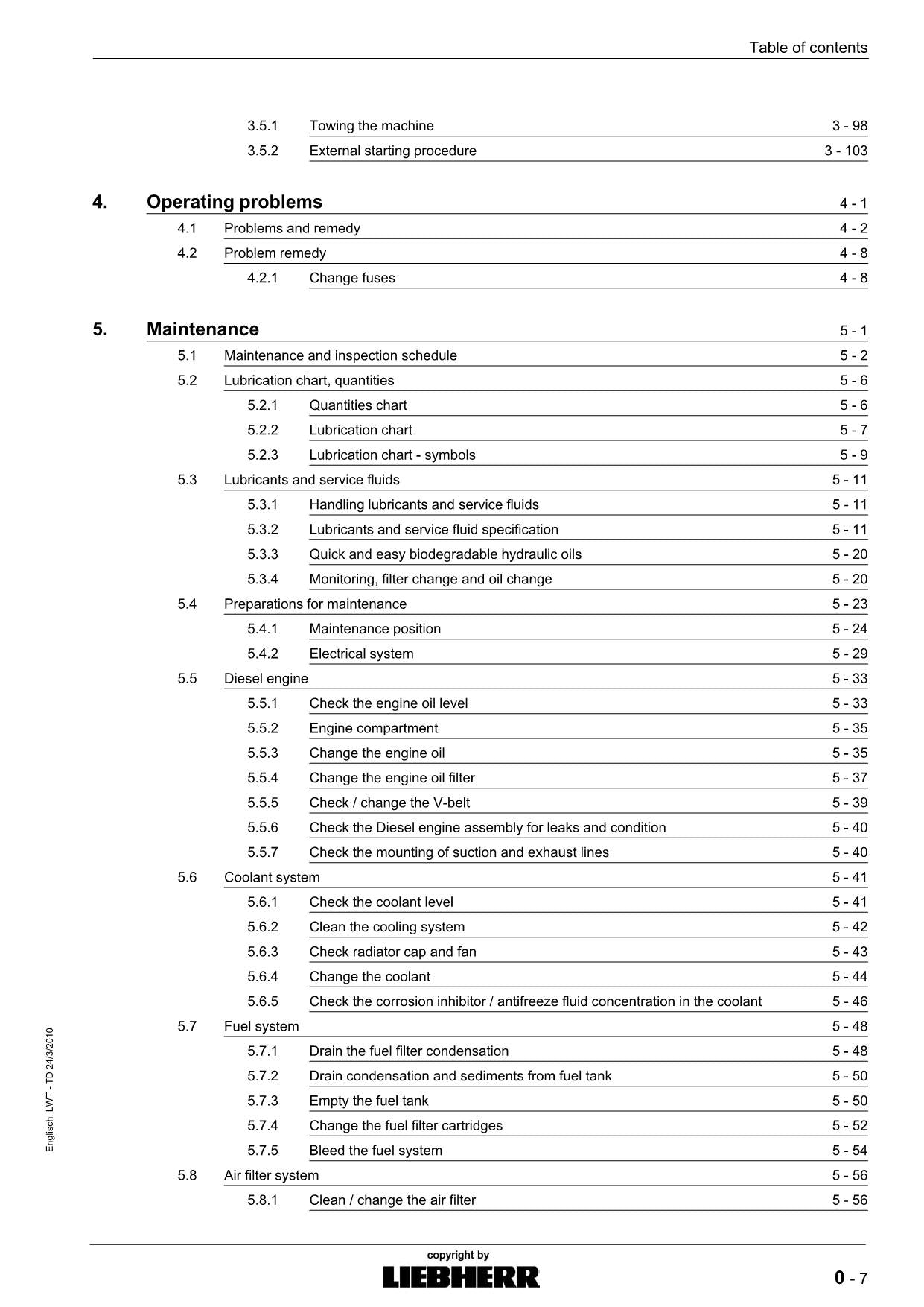 Liebherr TL442 - 13 Telescopic handler Operators manual