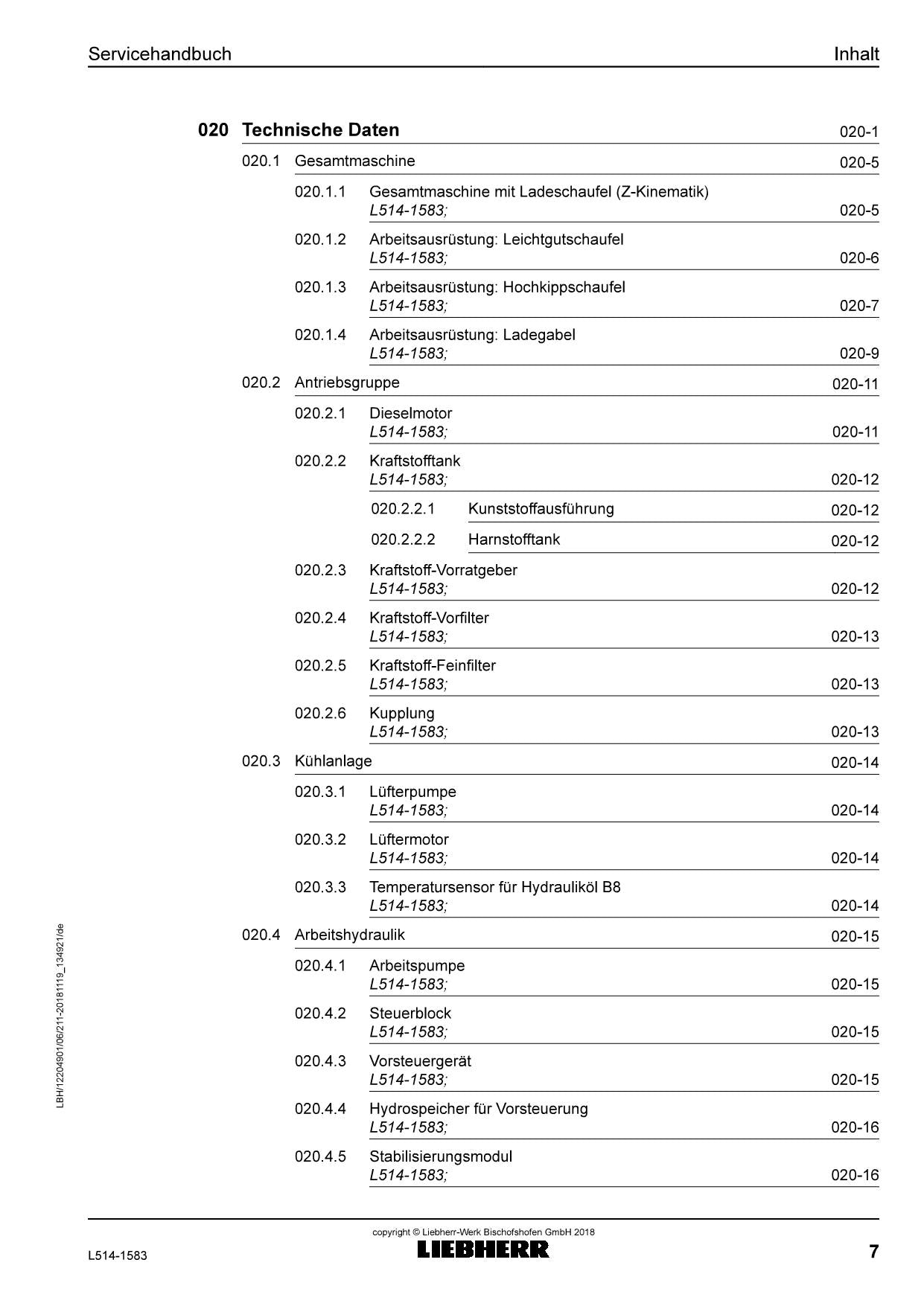 Liebherr L514 1583 Radlader Reparaturhandbuch Werkstatthandbuch