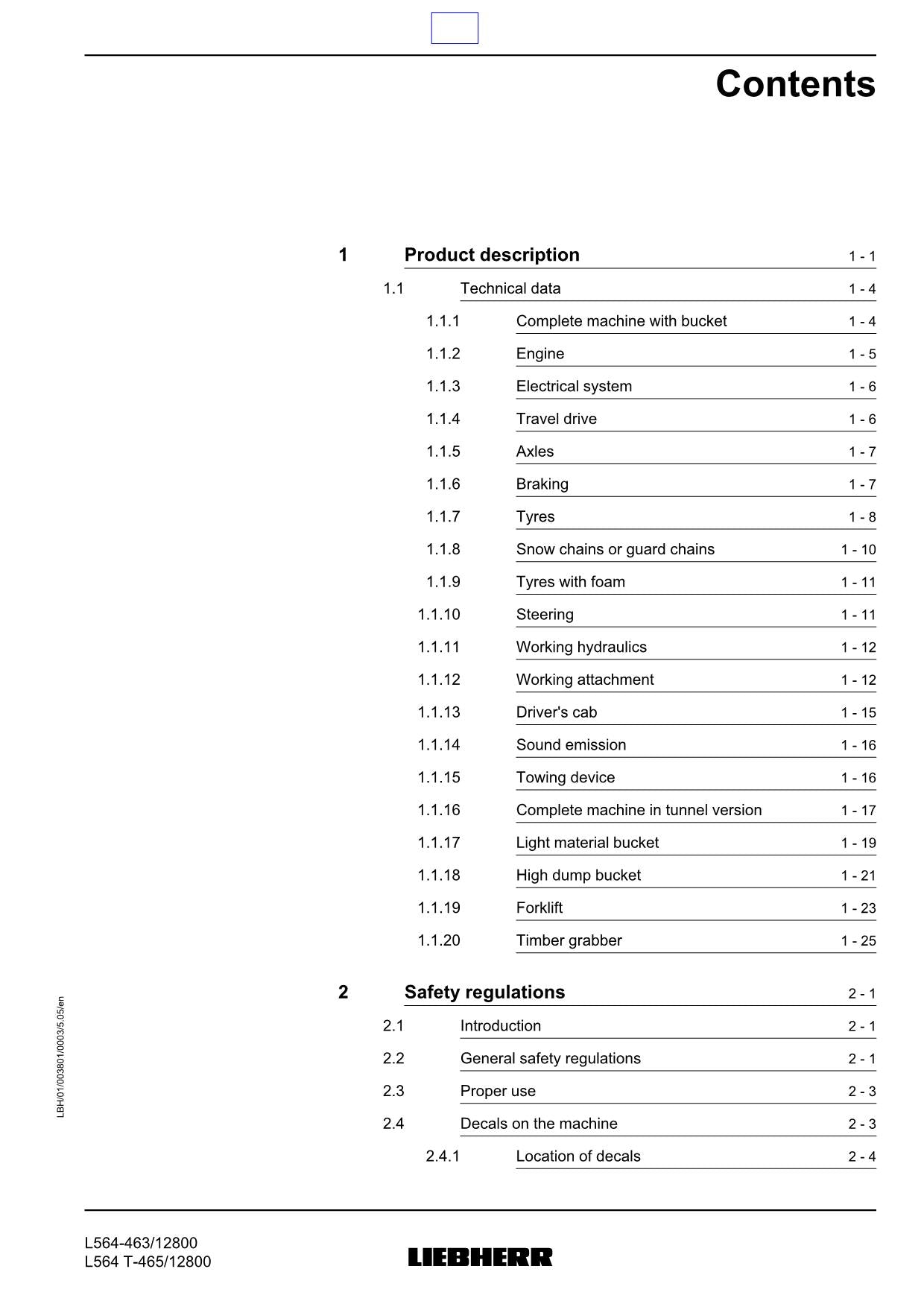 Manuel d'utilisation de la chargeuse sur pneus Liebherr L564 L564 T, série 12800