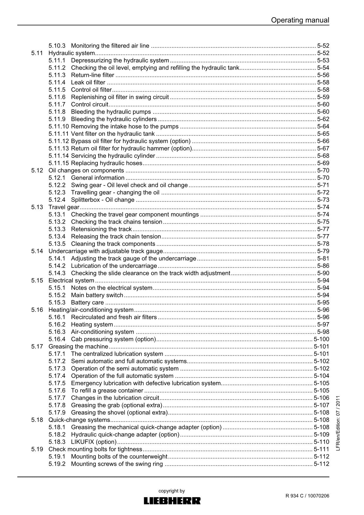 Liebherr R934 C Excavator Operators manual serial 30826