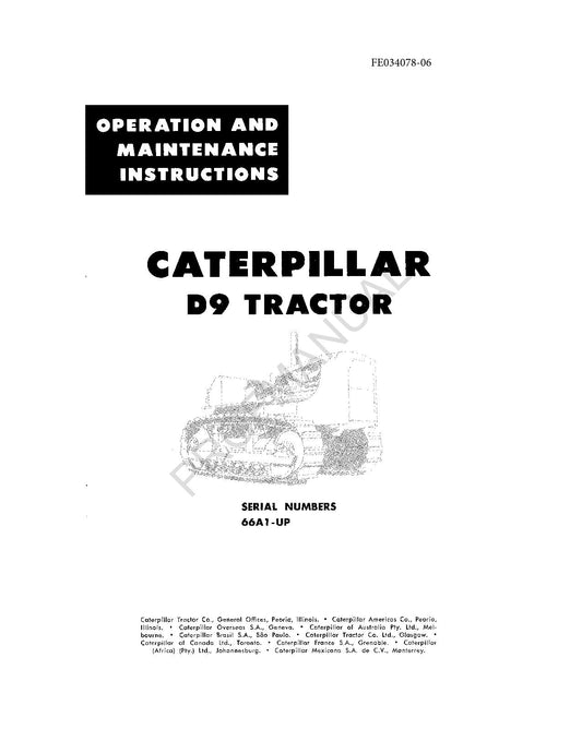 Manuel d'entretien du tracteur Caterpillar D9 66A1-Up