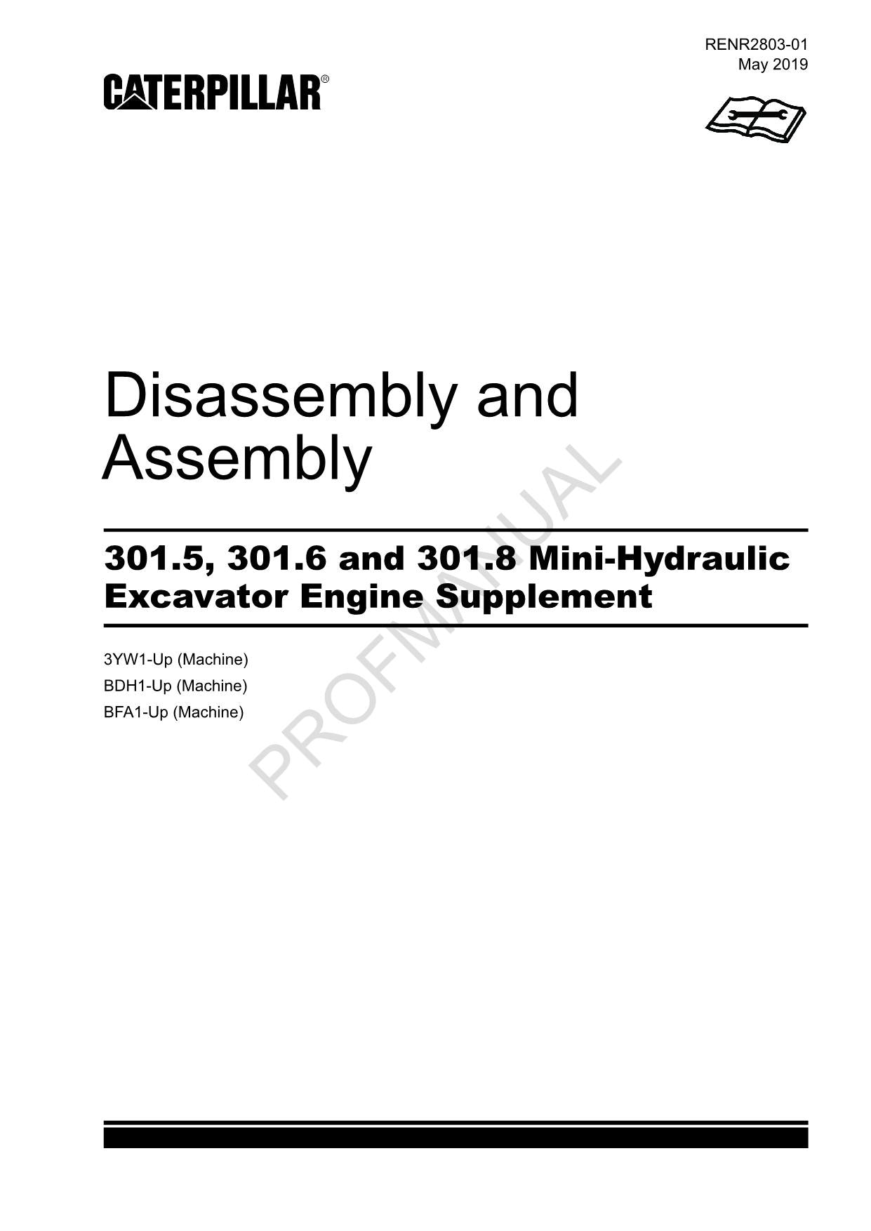 Caterpillar 301.5 301.6 301.8 Baggermotor-Ersatzteil-Servicehandbuch, Demontage und Montage