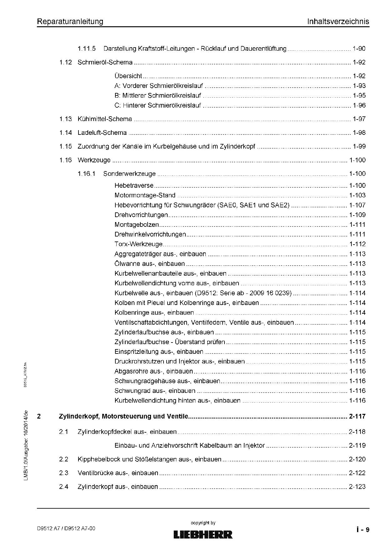 Liebherr D9512 A7 D9512 A7-00 Manuel de réparation de moteur diesel