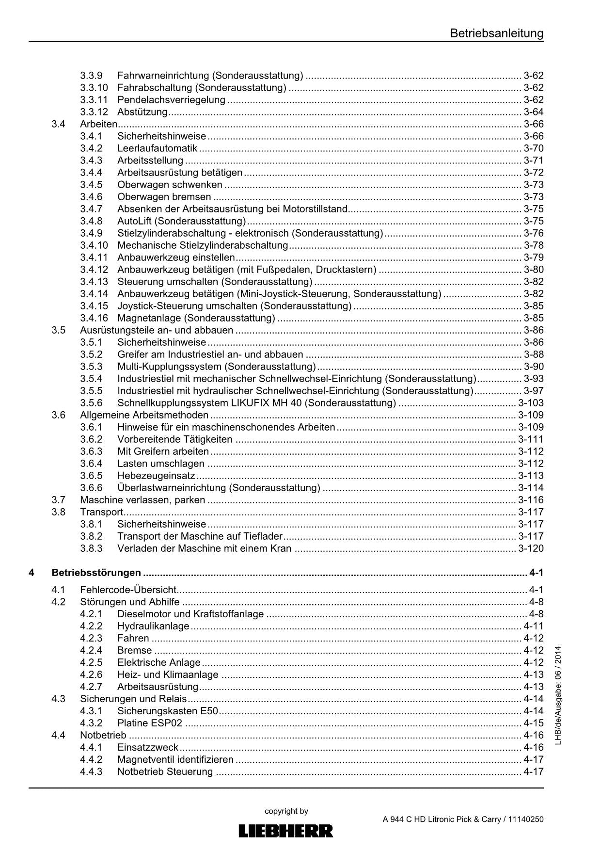 Liebherr A944 C HD Litronic Pick Carry Umschlaggerät Betriebsanleitung 11832323