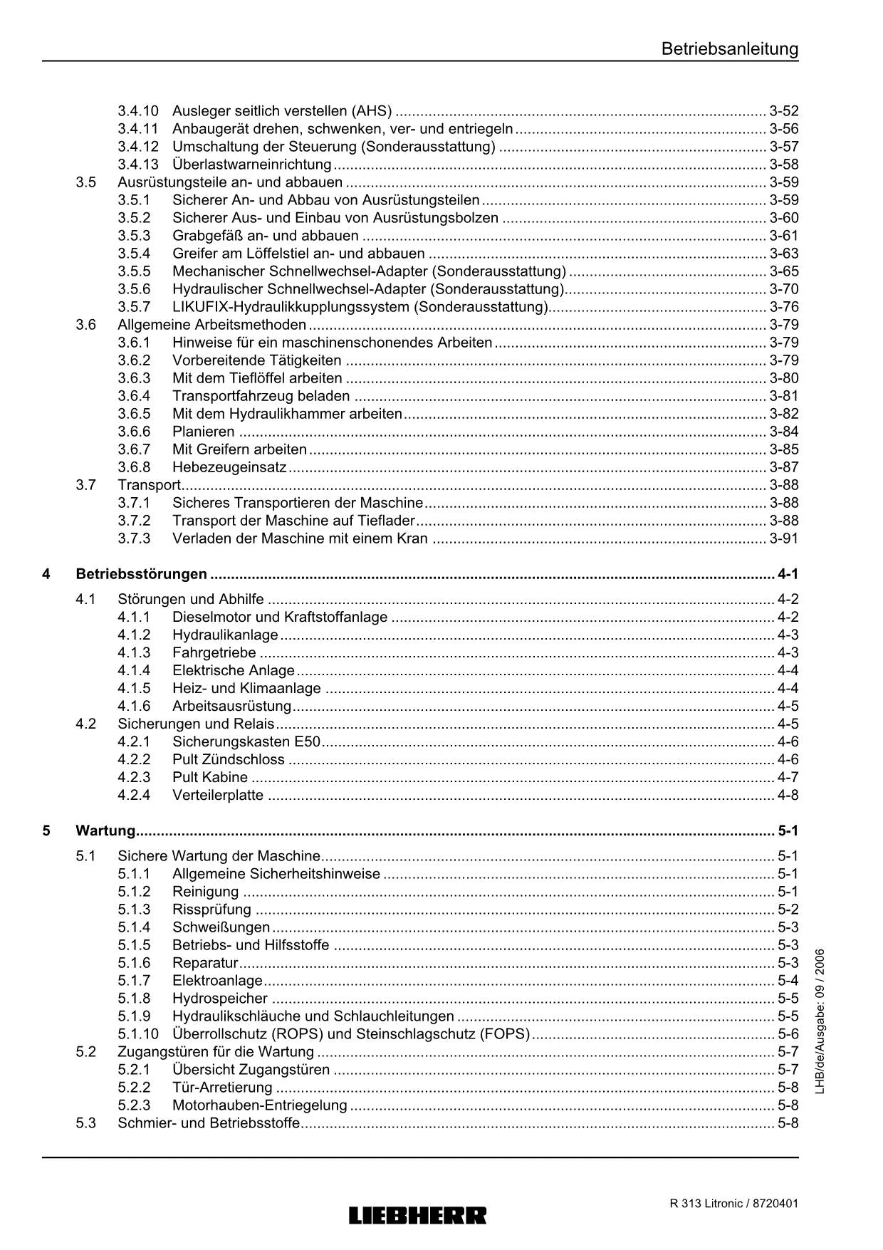 Liebherr R313 Litronic Hydraulikbagger Betriebsanleitung ser 636/27752