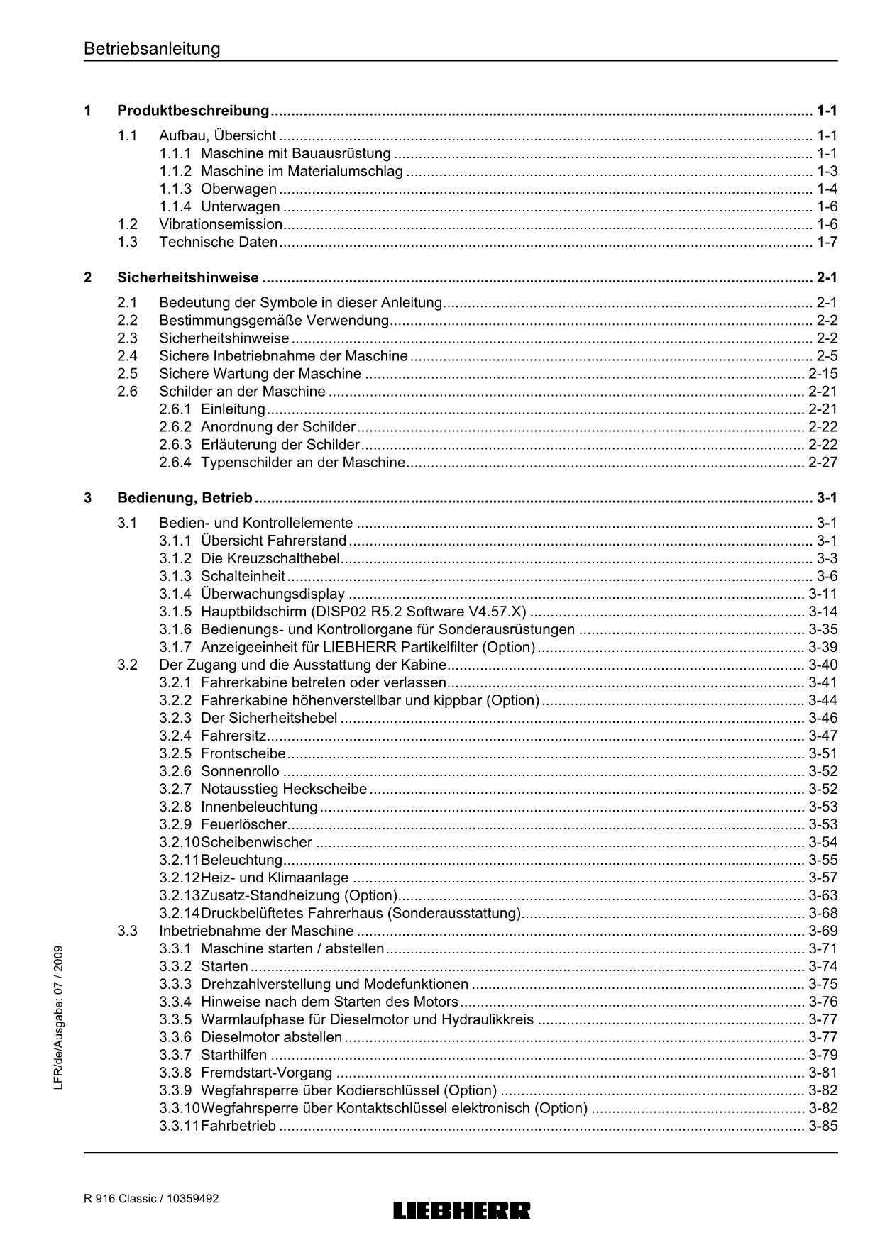 Liebherr R916 Classic Hydraulikbagger Betriebsanleitung Serie 17943