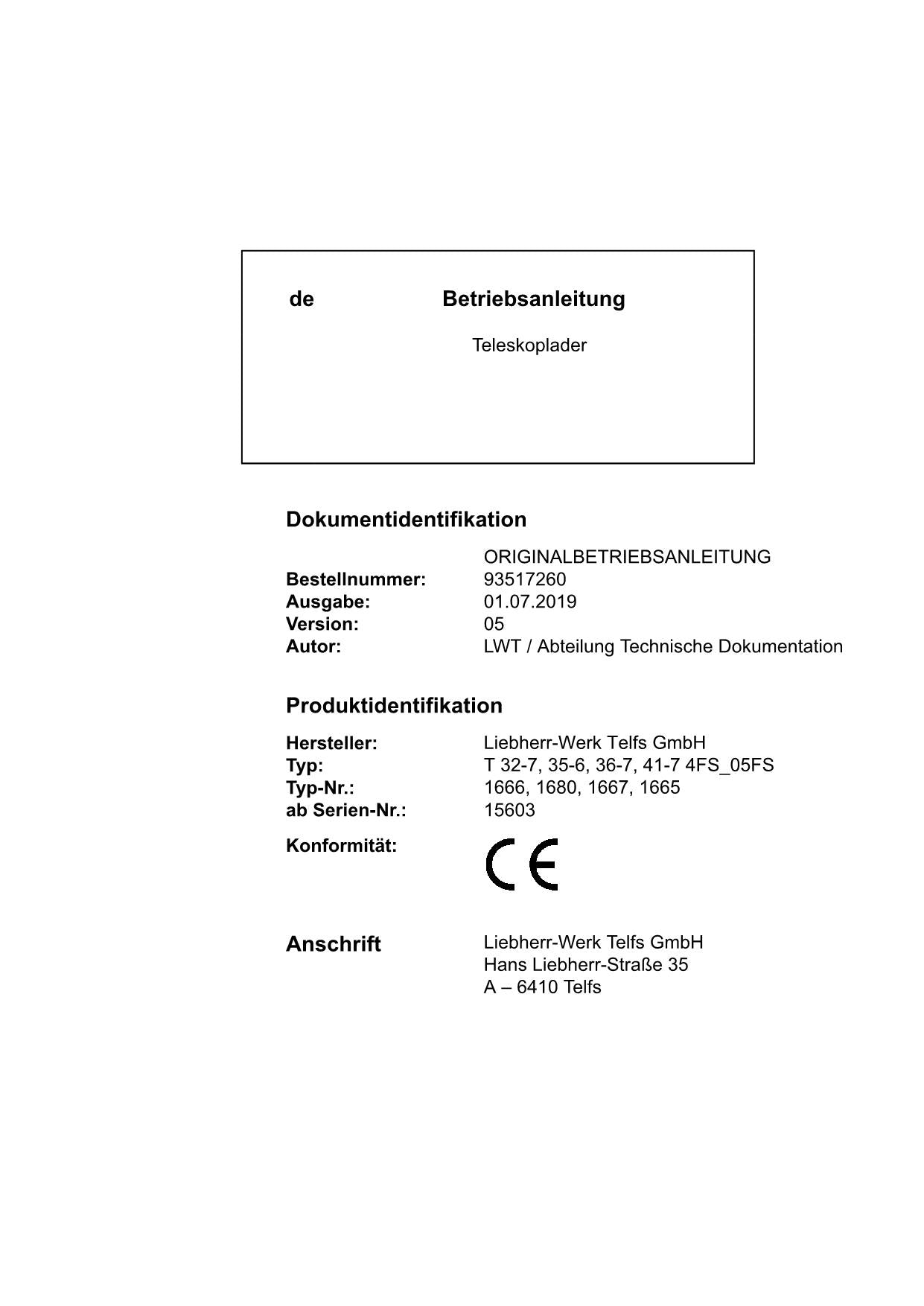 Liebherr T32-7 35-6 36-7 41-7 4FS_05FS Teleskoplader Betriebsanleitung