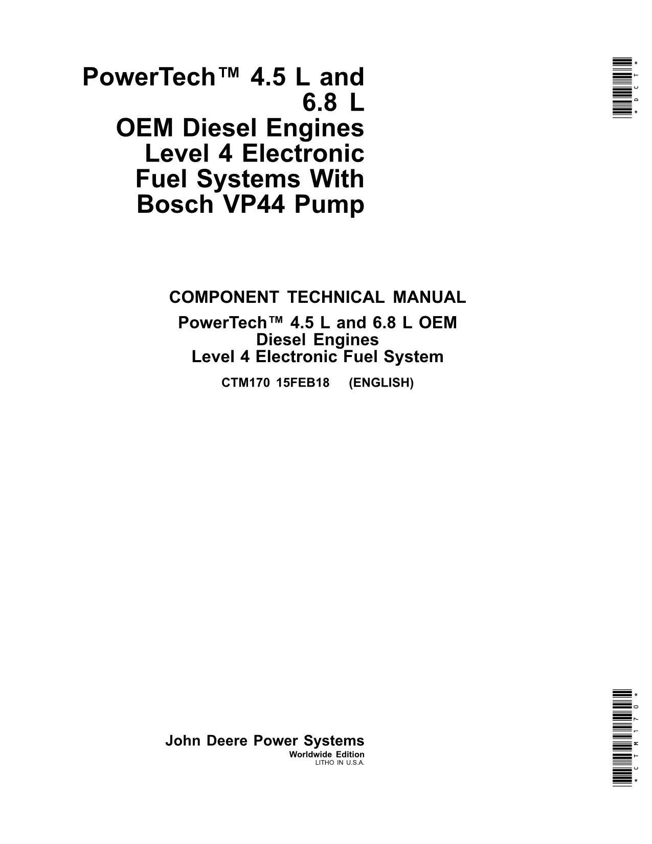 John Deere PowerTech TM 4.5 L 6.8 L OEM Engine Fuel System REPAIR SERVICE MANUAL