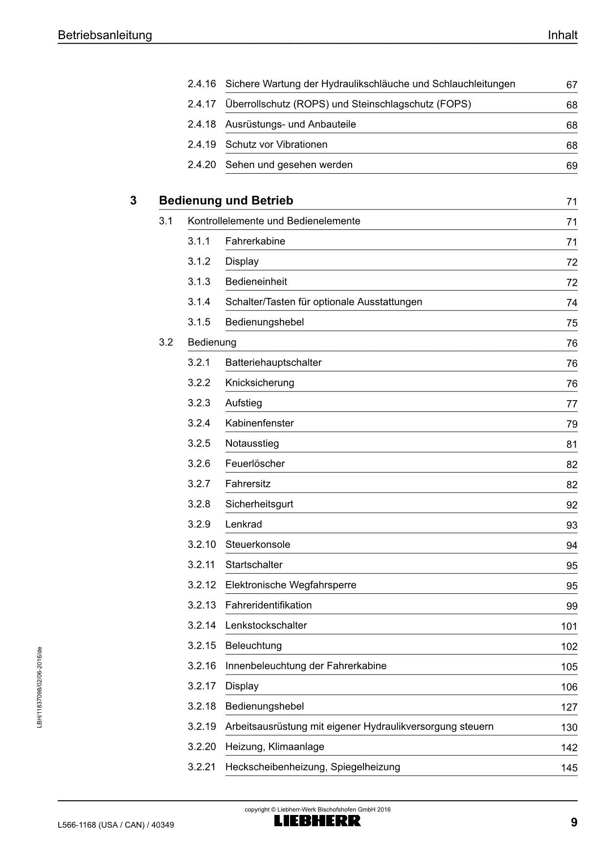 Liebherr L566 USACAN Radlader Betriebsanleitung ser 40349