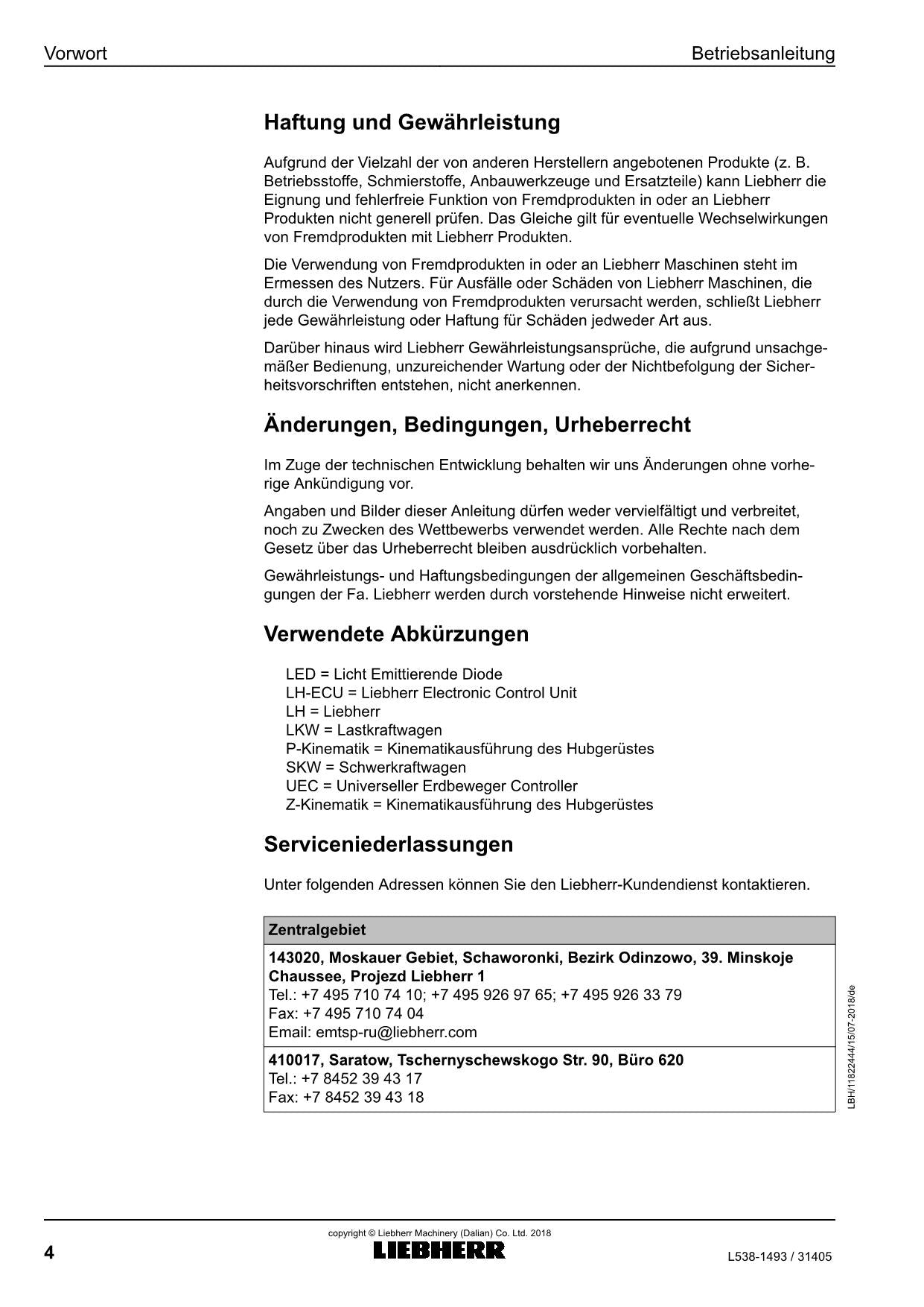 Liebherr L539 Radlader Manuel d'instructions